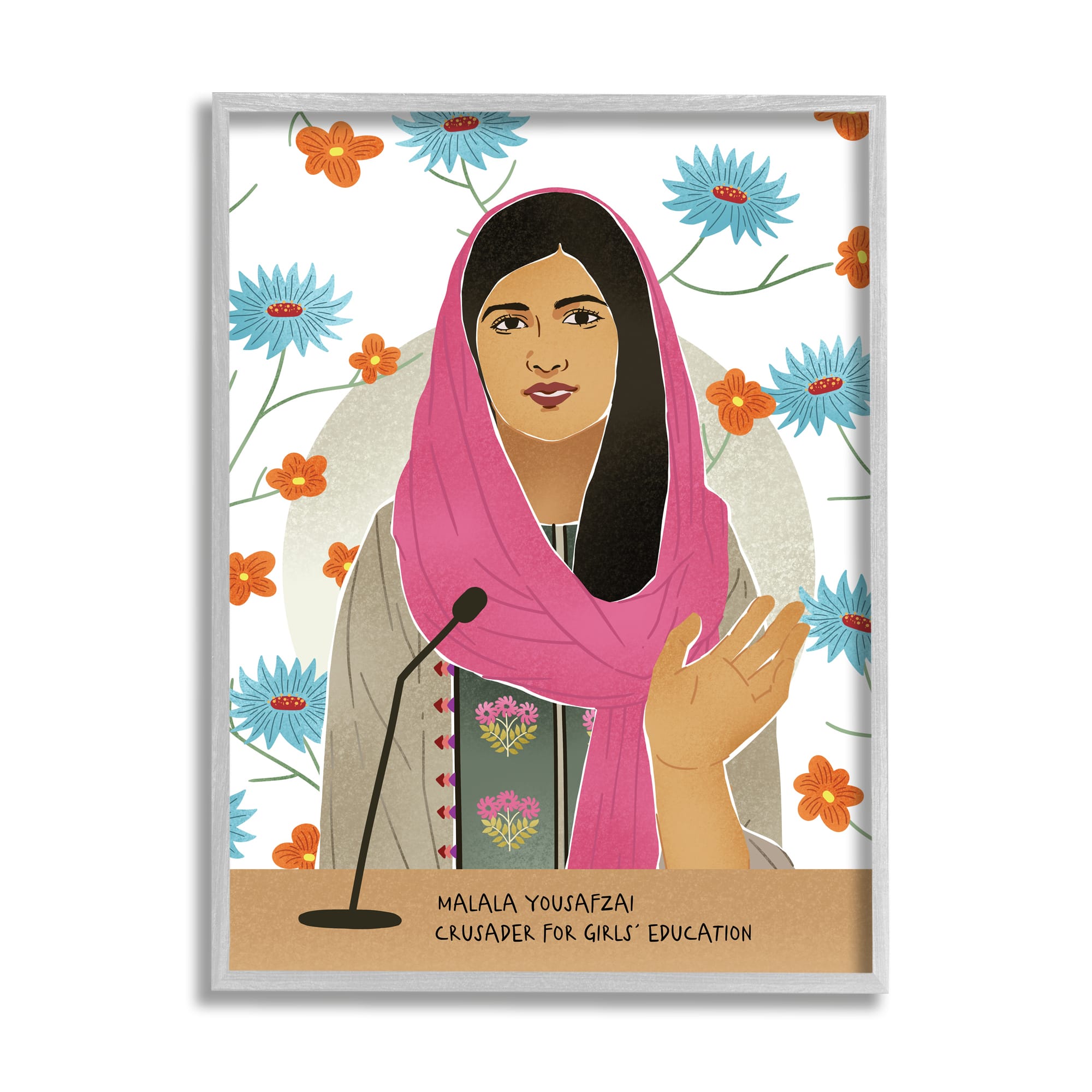 Stupell Industries Malala Yousafzai Speech Over Blue & Orange Flowers Wall Art in Gray Frame | 16" x 20" | Michaels®