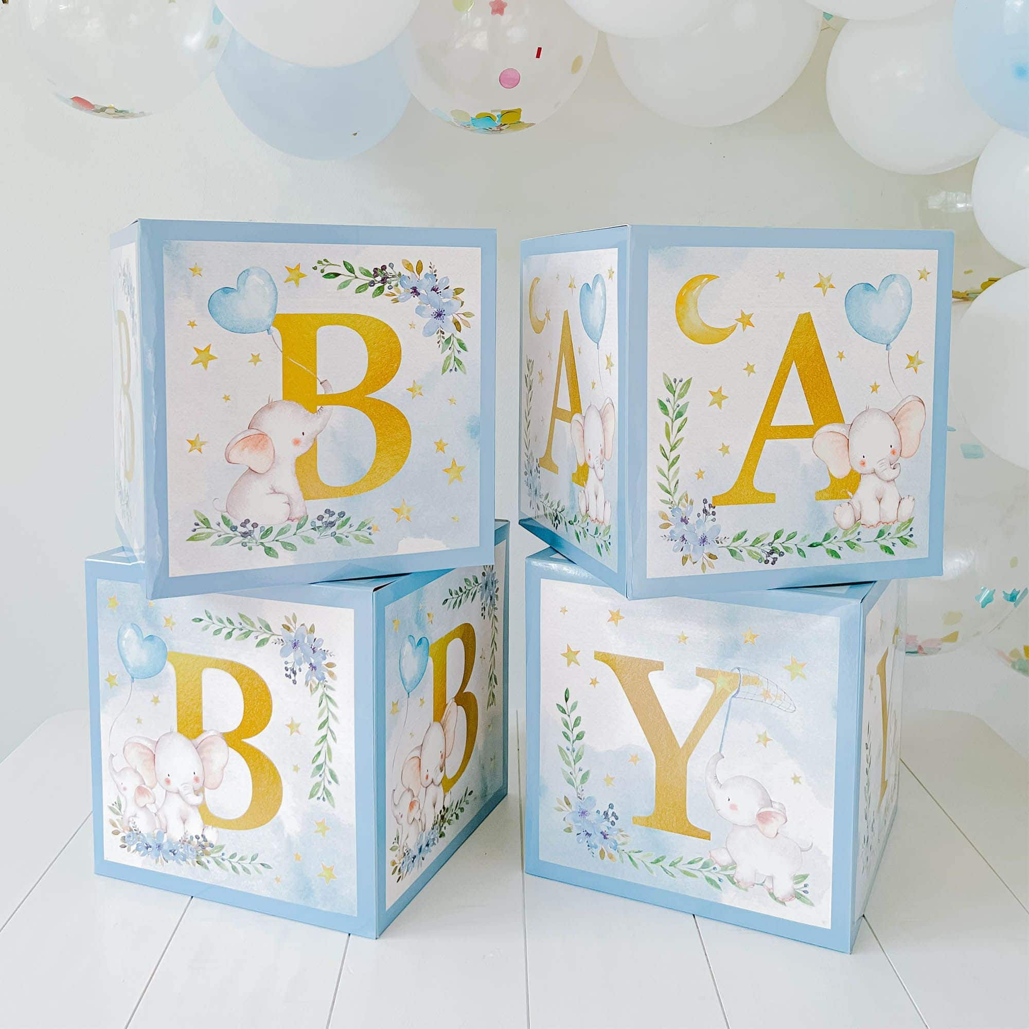 Kate Aspen&#xAE; Blue Elephant Baby Shower Block Box Set