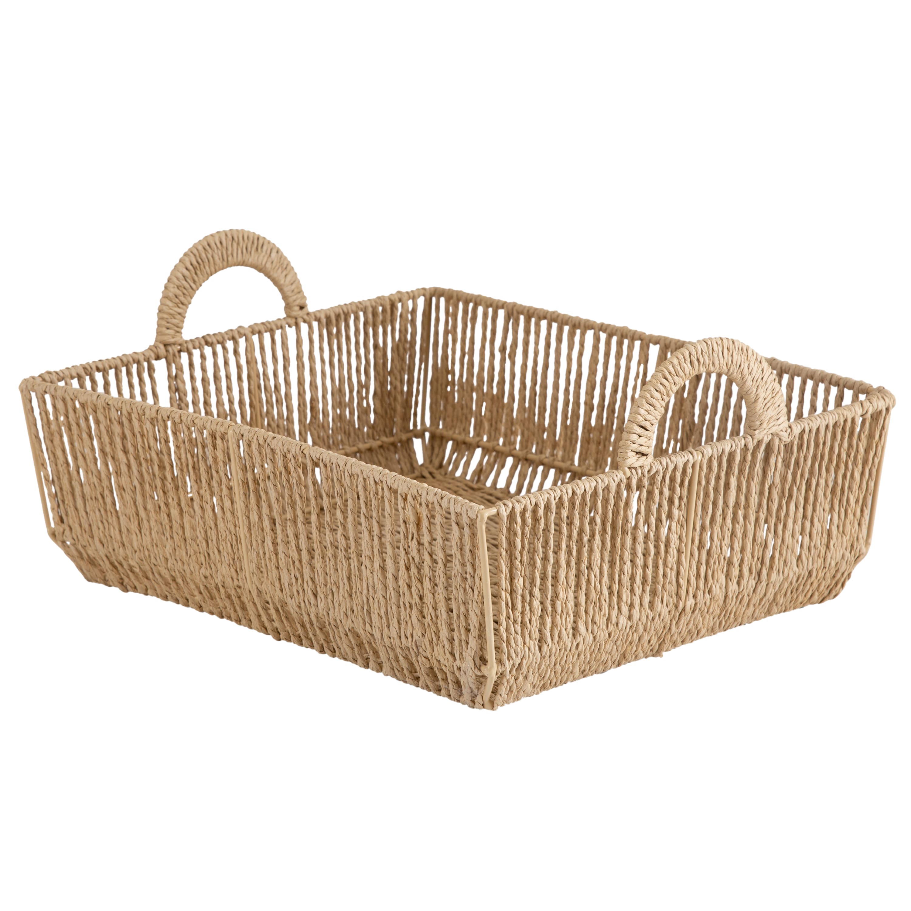 Simplify Large Vertical Weave Shelf Storage Basket with Round Handles