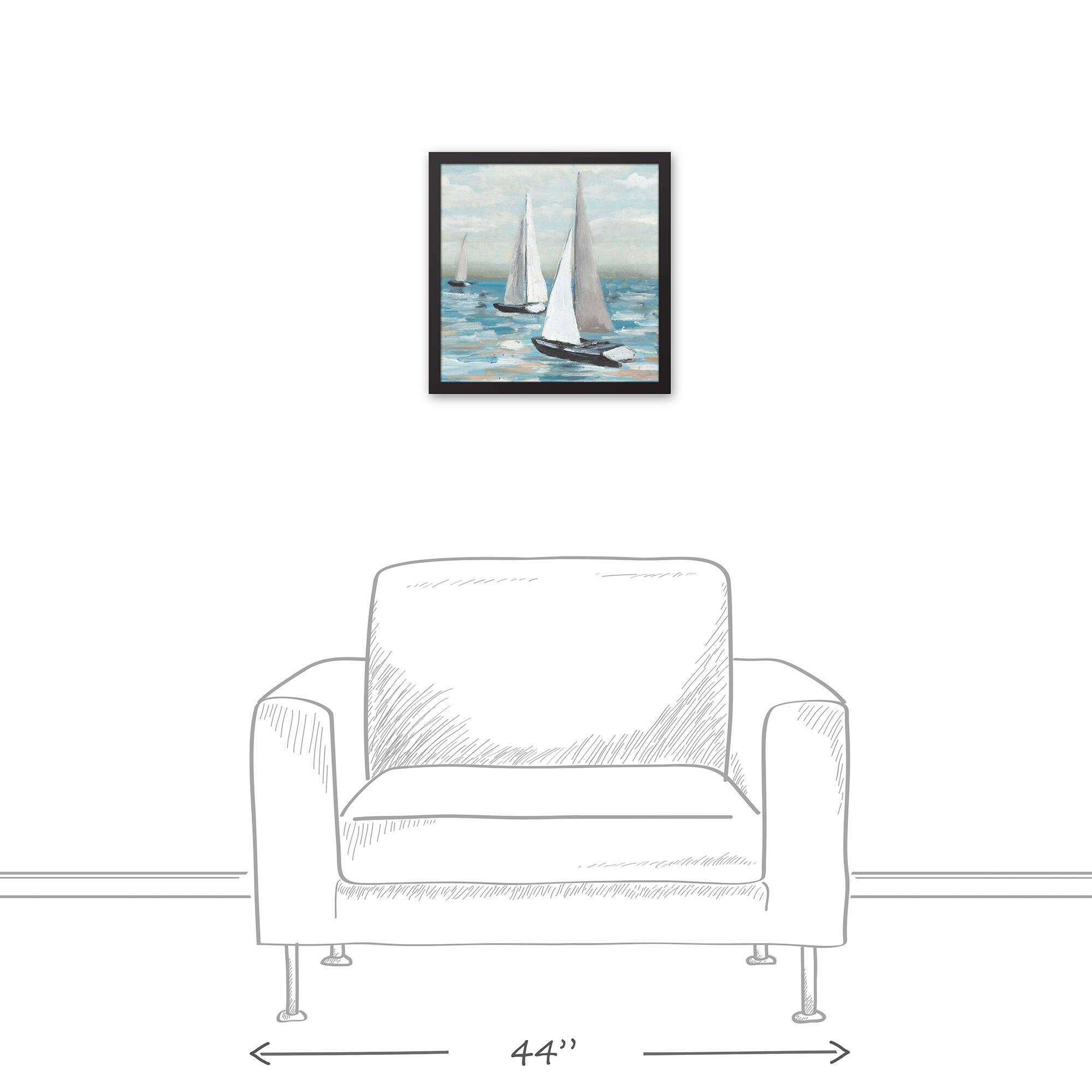 Three Sailboats Black Framed Canvas