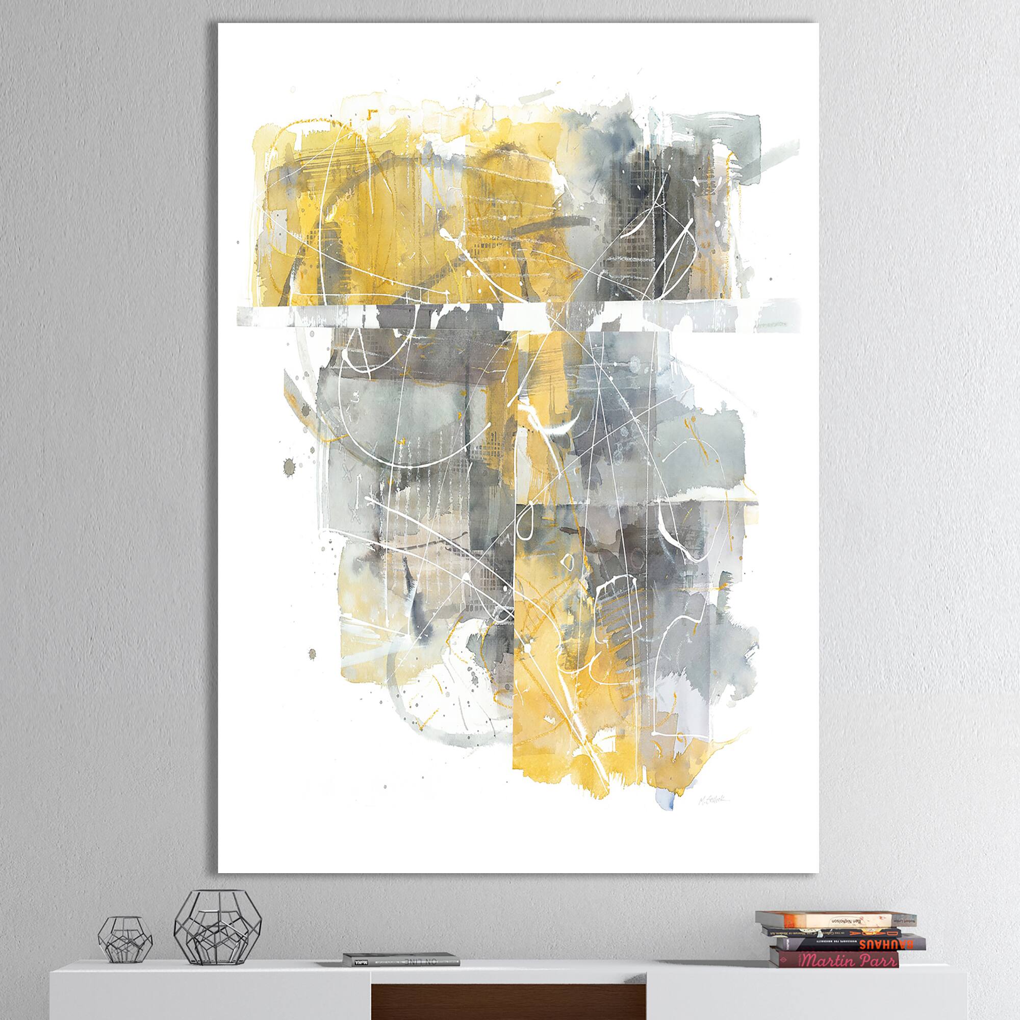 Designart - Moving In and Out of Traffic II Yellow Grey - Geometric Canvas Artwork