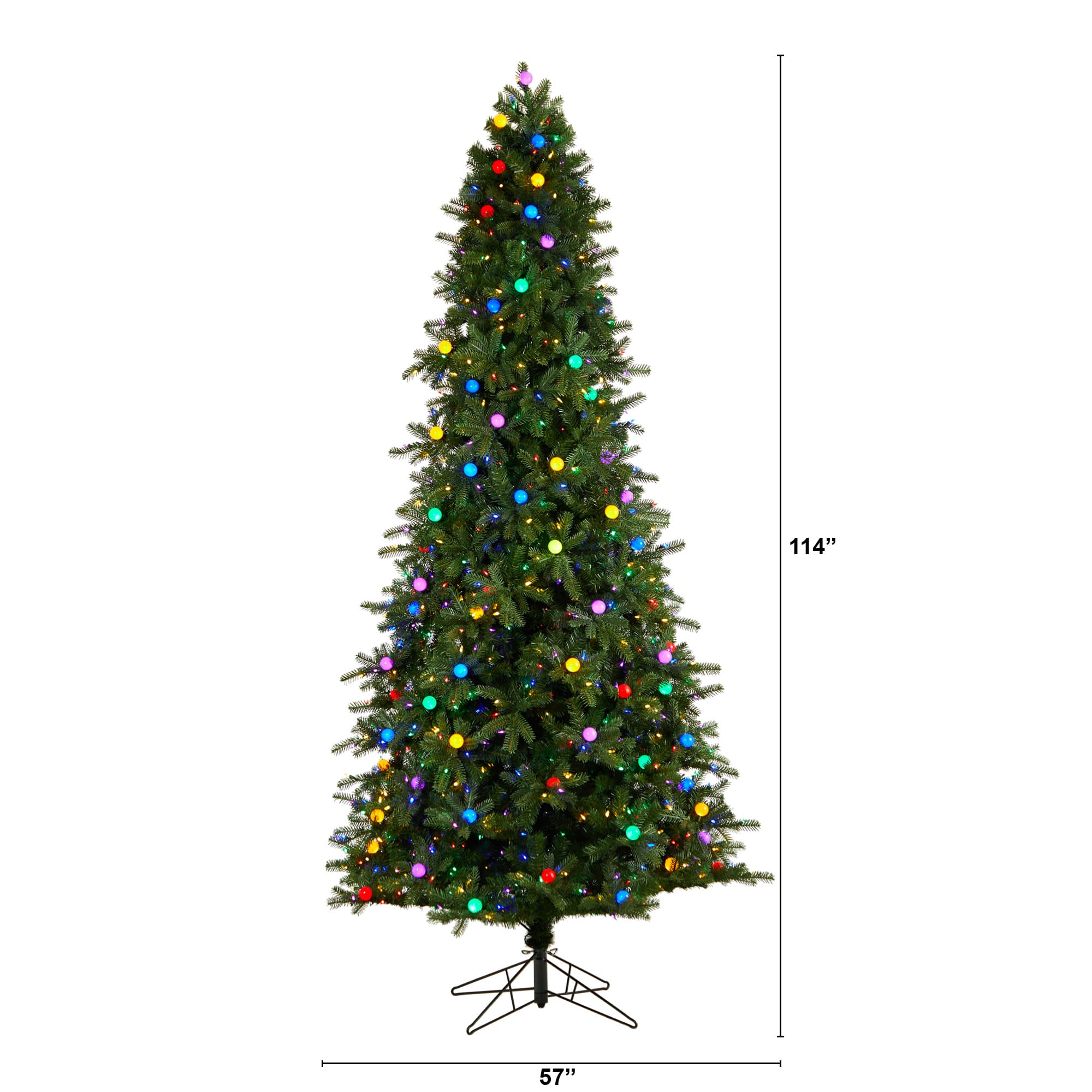 9.5ft. Pre-Lit Montana Mountain Fir Artificial Christmas Tree, Multicolor LED Lights & Globe Bulbs