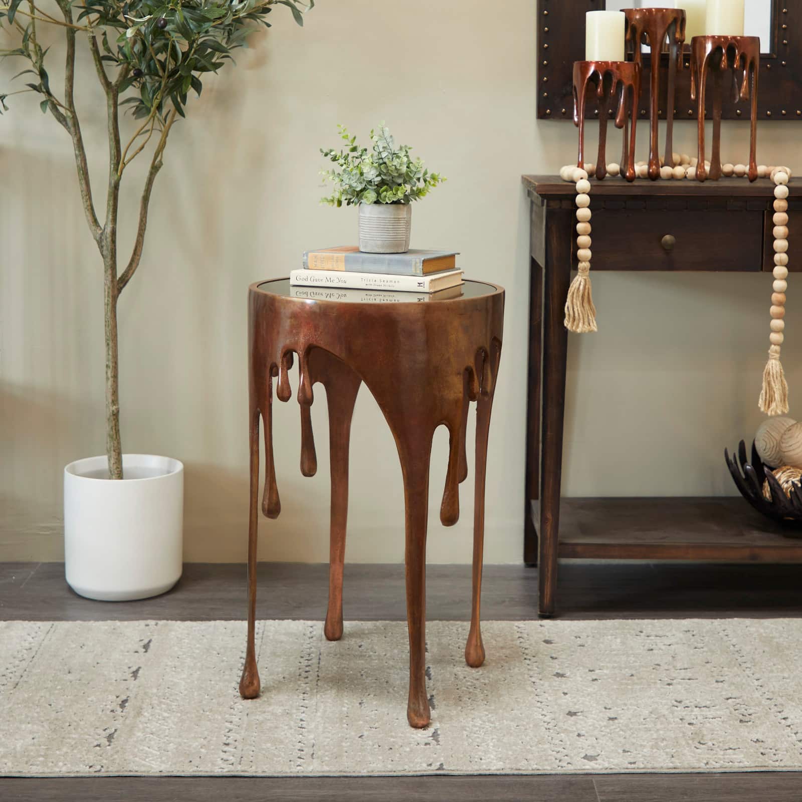 25" Bronze Melting Drip Design Accent Table