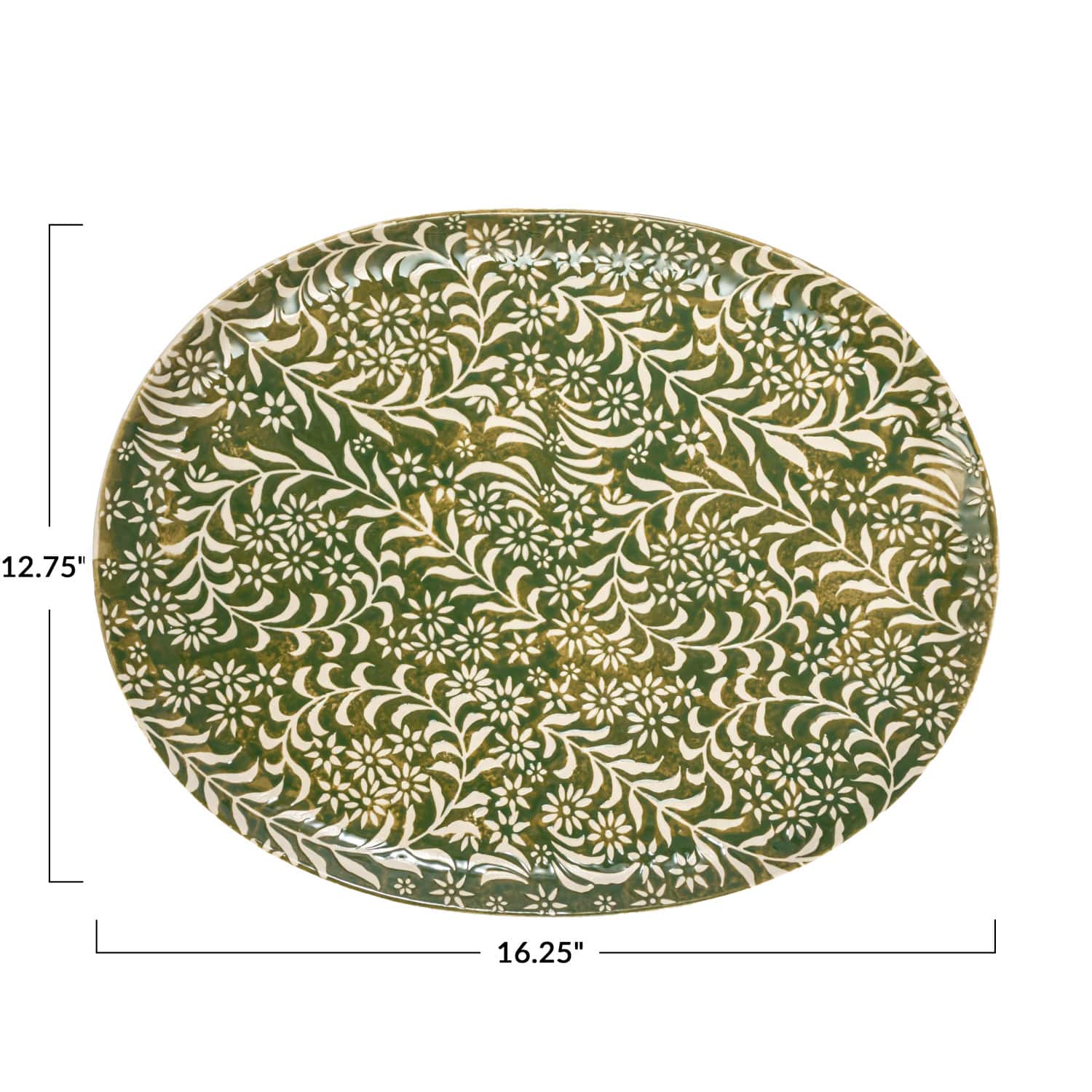 Hello Honey® 16.25" Green Wax Relief Botanicals Stoneware Platter