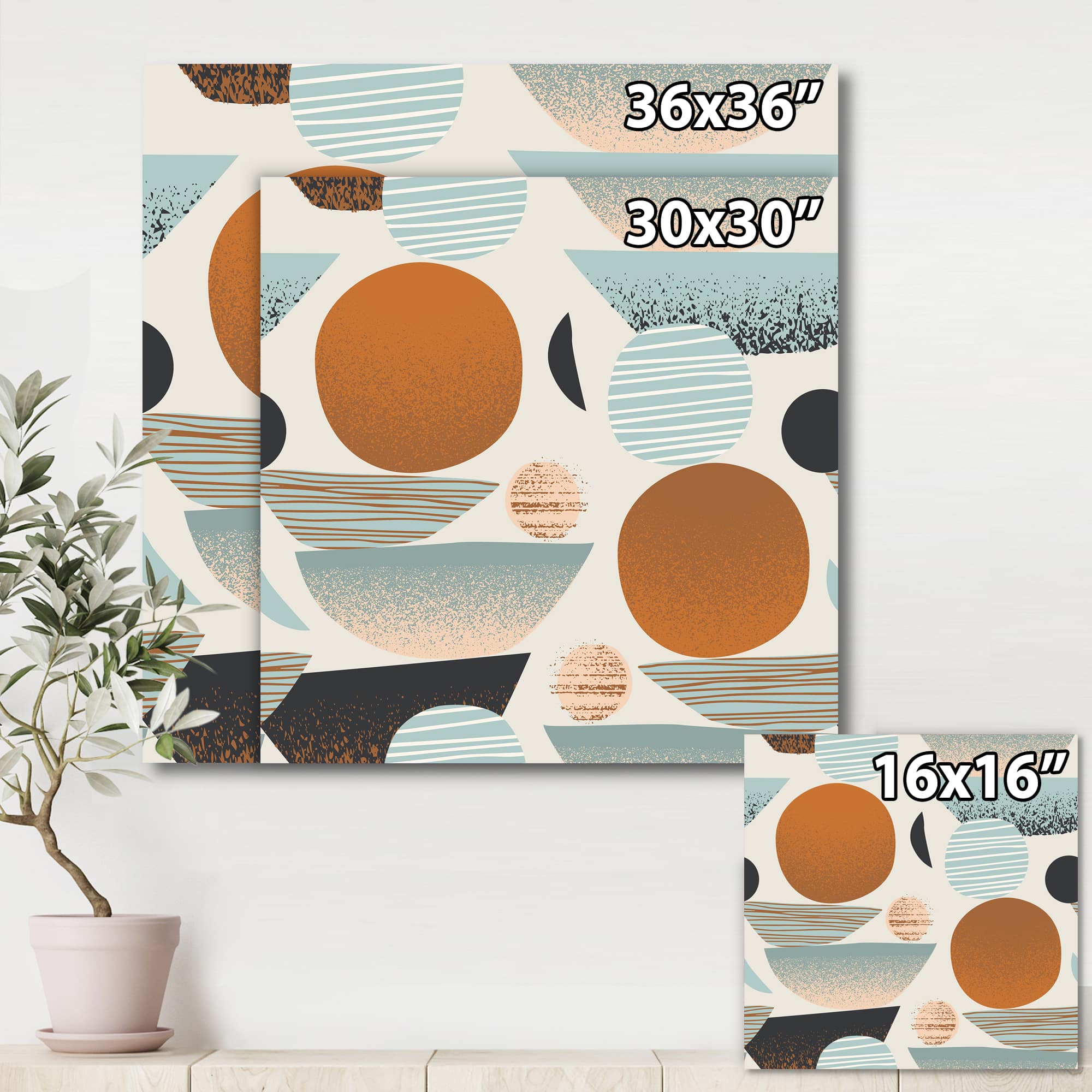 Designart - Retro Shapes With Abstract Suns and Moons I - Modern Canvas Wall Art Print
