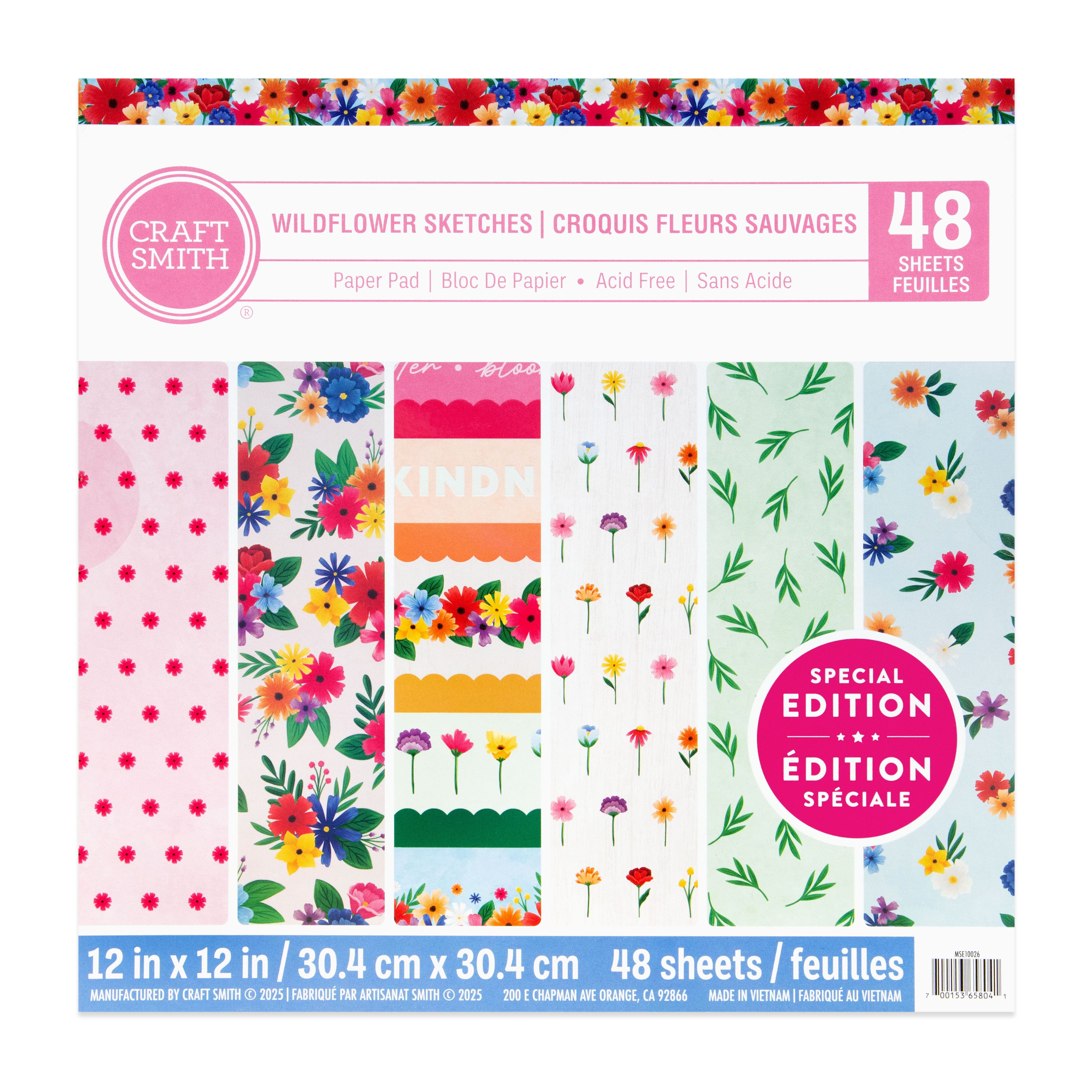 Craft Smith 12&#x22; x 12&#x22; Wildflower Sketches Paper Pad, 48 Sheets