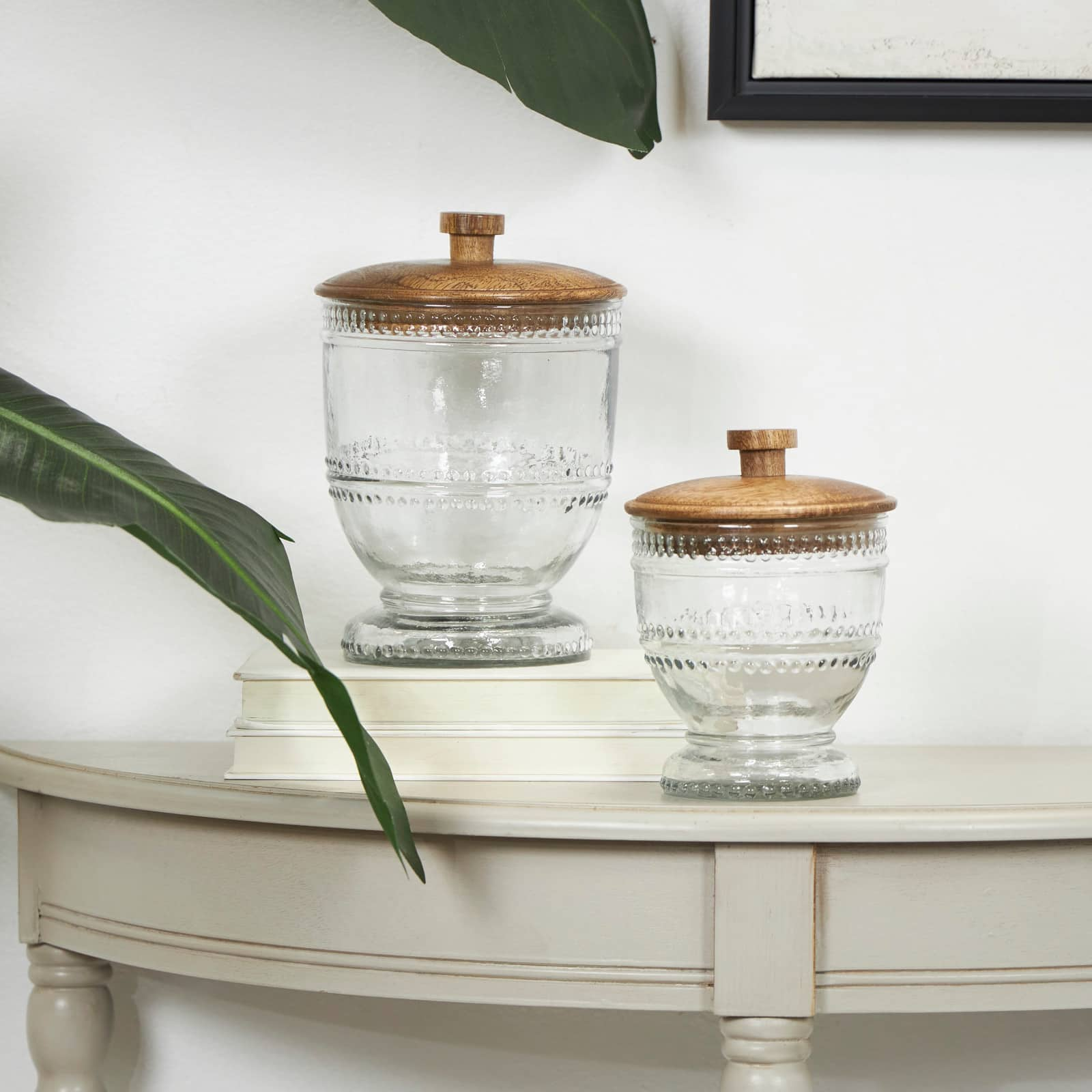 Clear Glass Beaded Decorative Jars Set