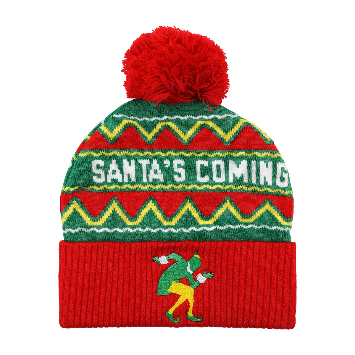 Elf™ Santa's Coming Red & Green Pom Pom Beanie