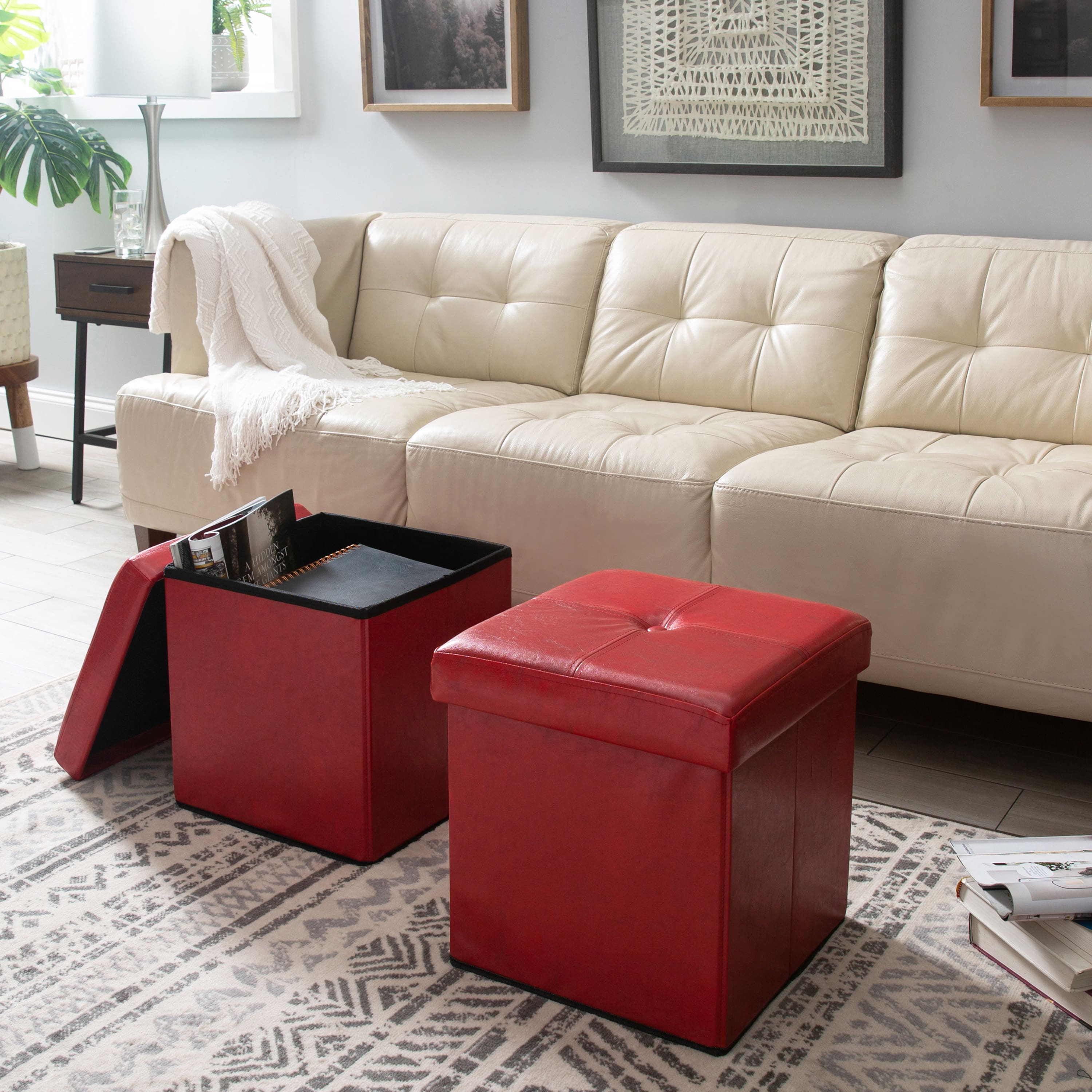 Simplify Faux Leather Folding Storage Ottoman Cube