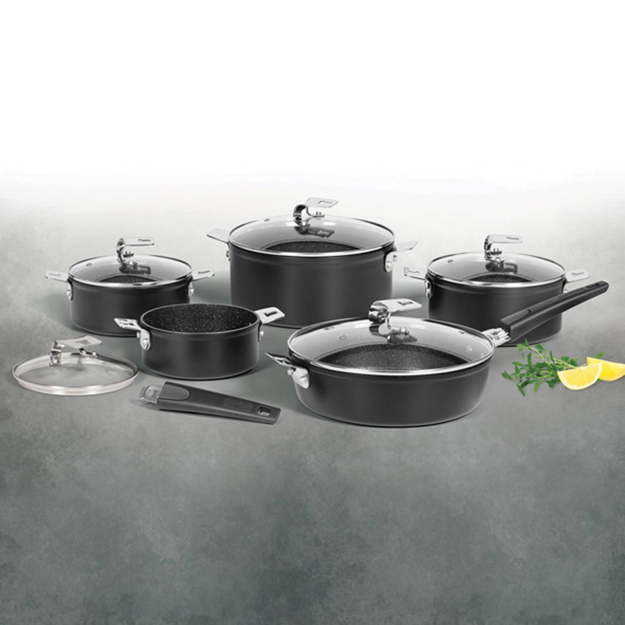 THE ROCK by Starfrit 12-Piece Space-Saving Set With T-Lock Detachable Handles