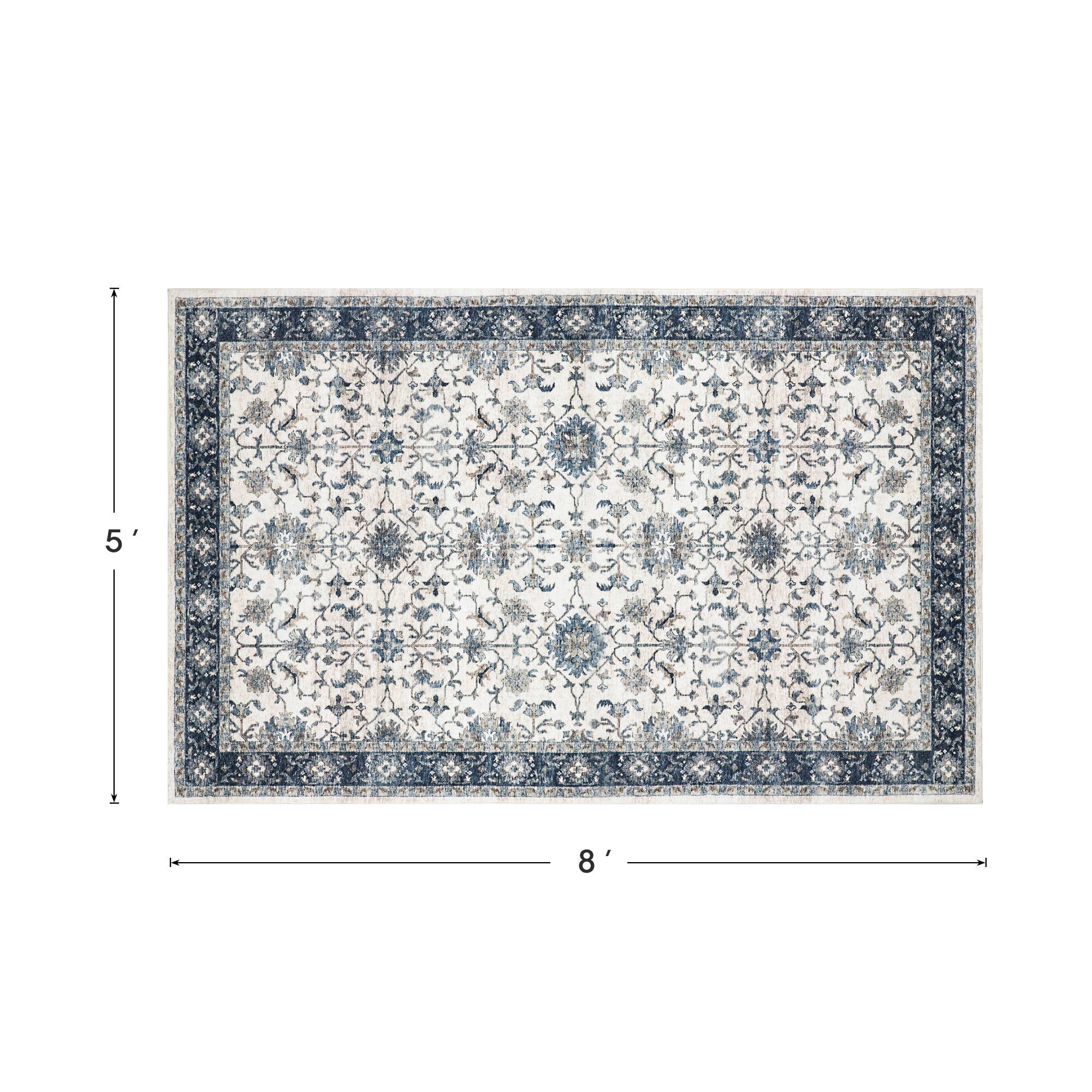 Glitzhome® Ivory & Blue Oriental Area Rug