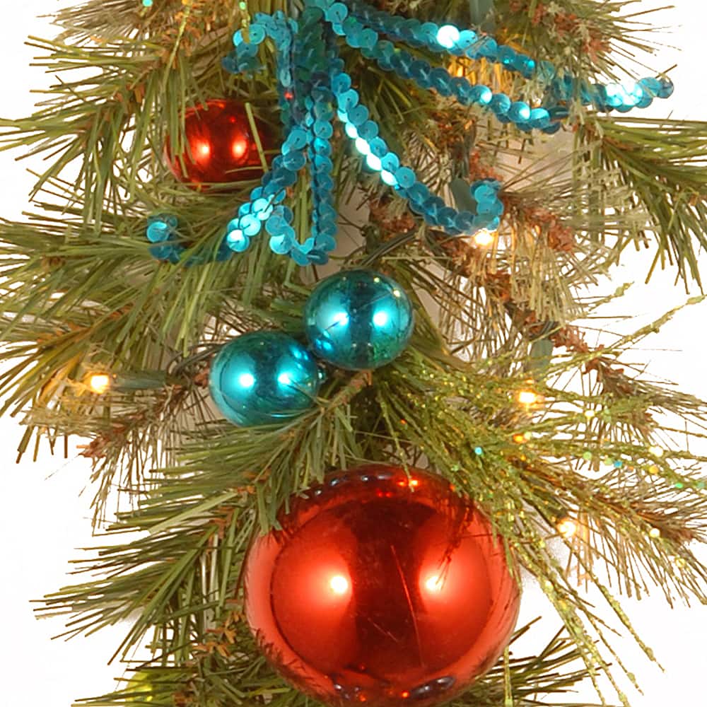 9ft. Pre-Lit LED Retro Red &#x26; Blue Ornament Garland