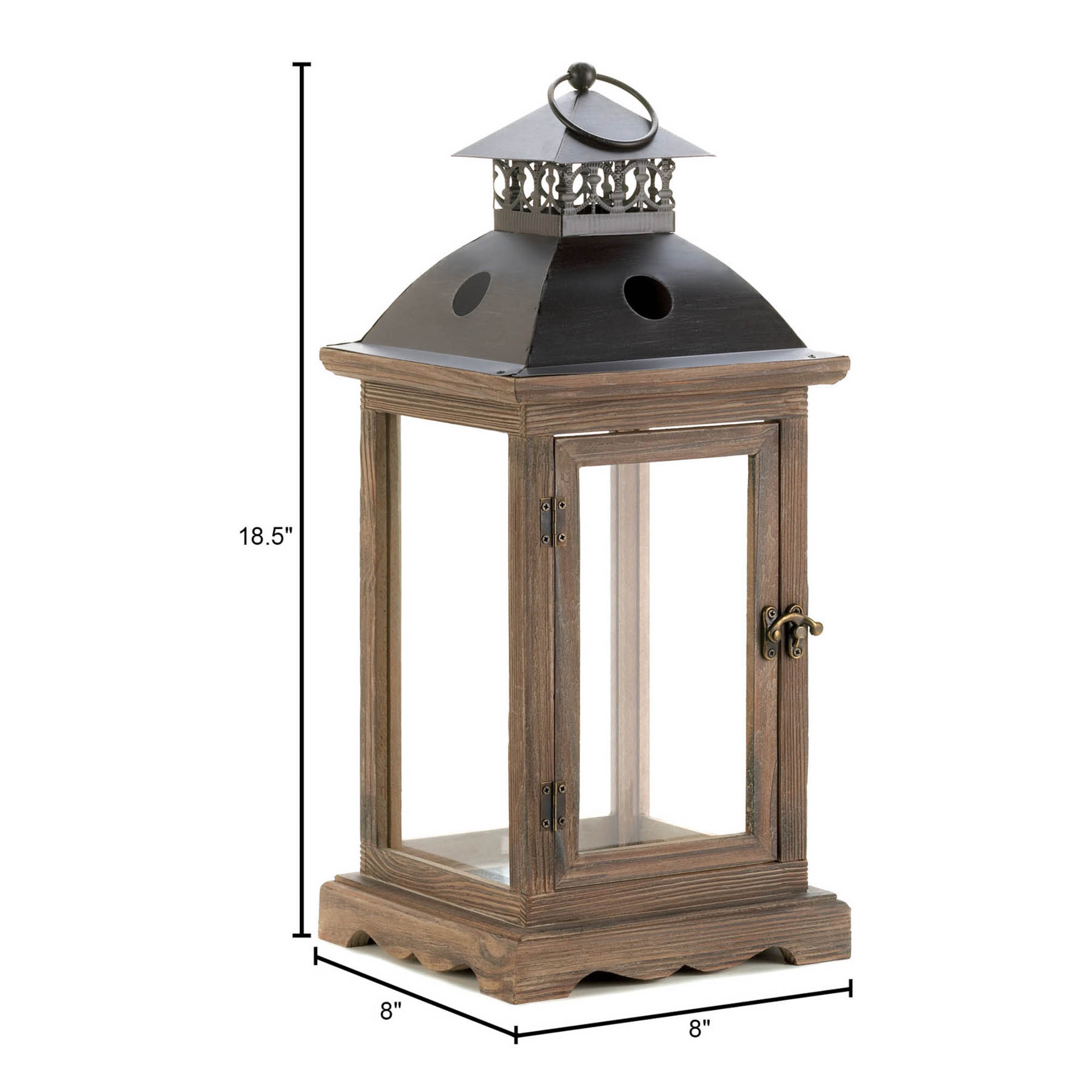 18.5&#x22; Rustic Wooden Hanging Monticello Candle Lantern