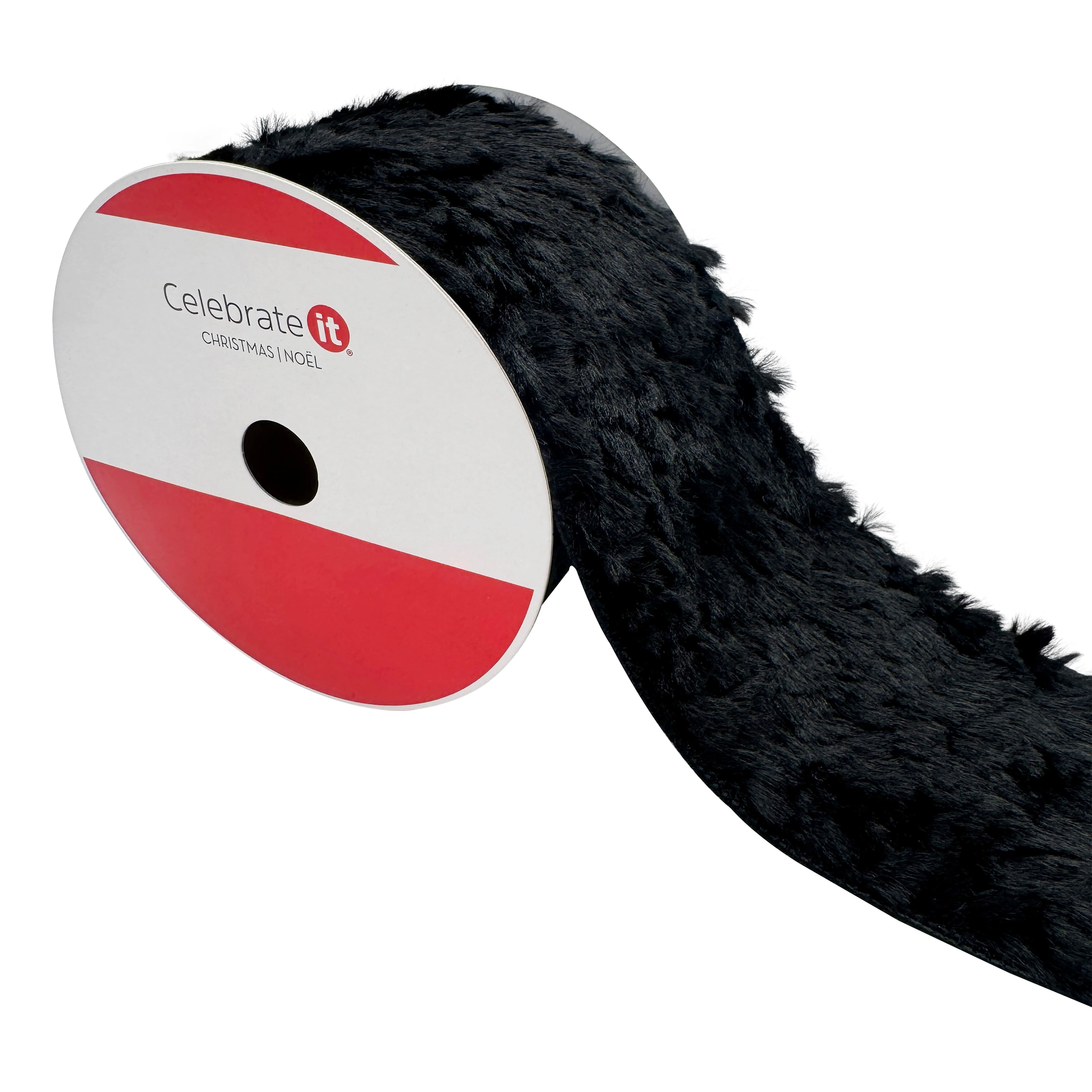 3.5" x 15ft. Black Wired Faux Fur Ribbon by Celebrate It®