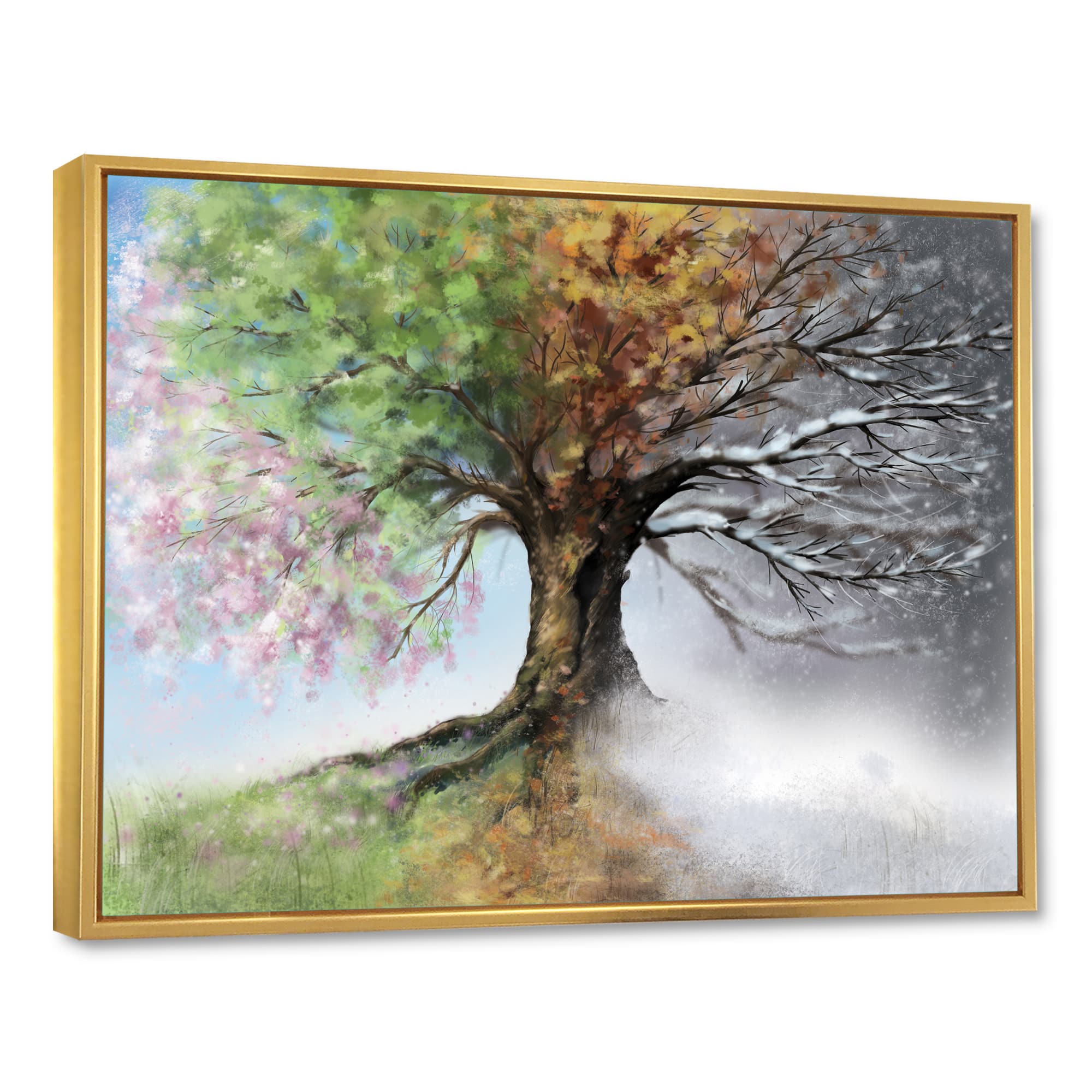Designart - Tree with Four Seasons - Tree Painting Framed Canvas Art Print