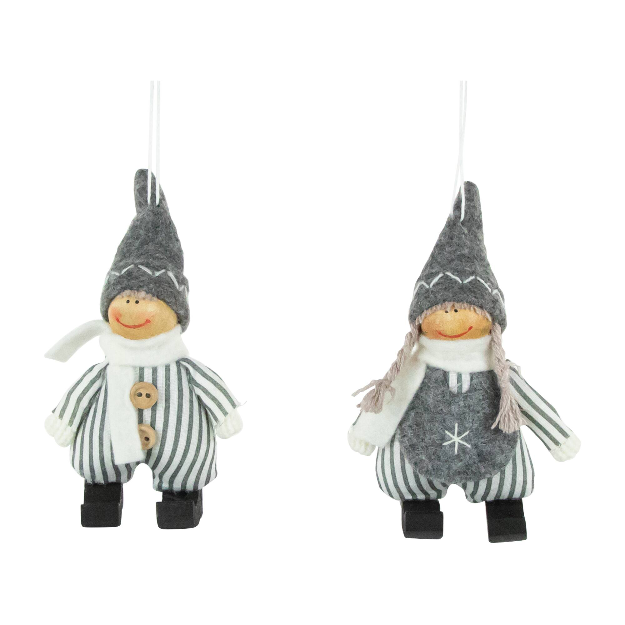 5.5&#x22; Gray &#x26; White Plush Twin Christmas Ornament Set