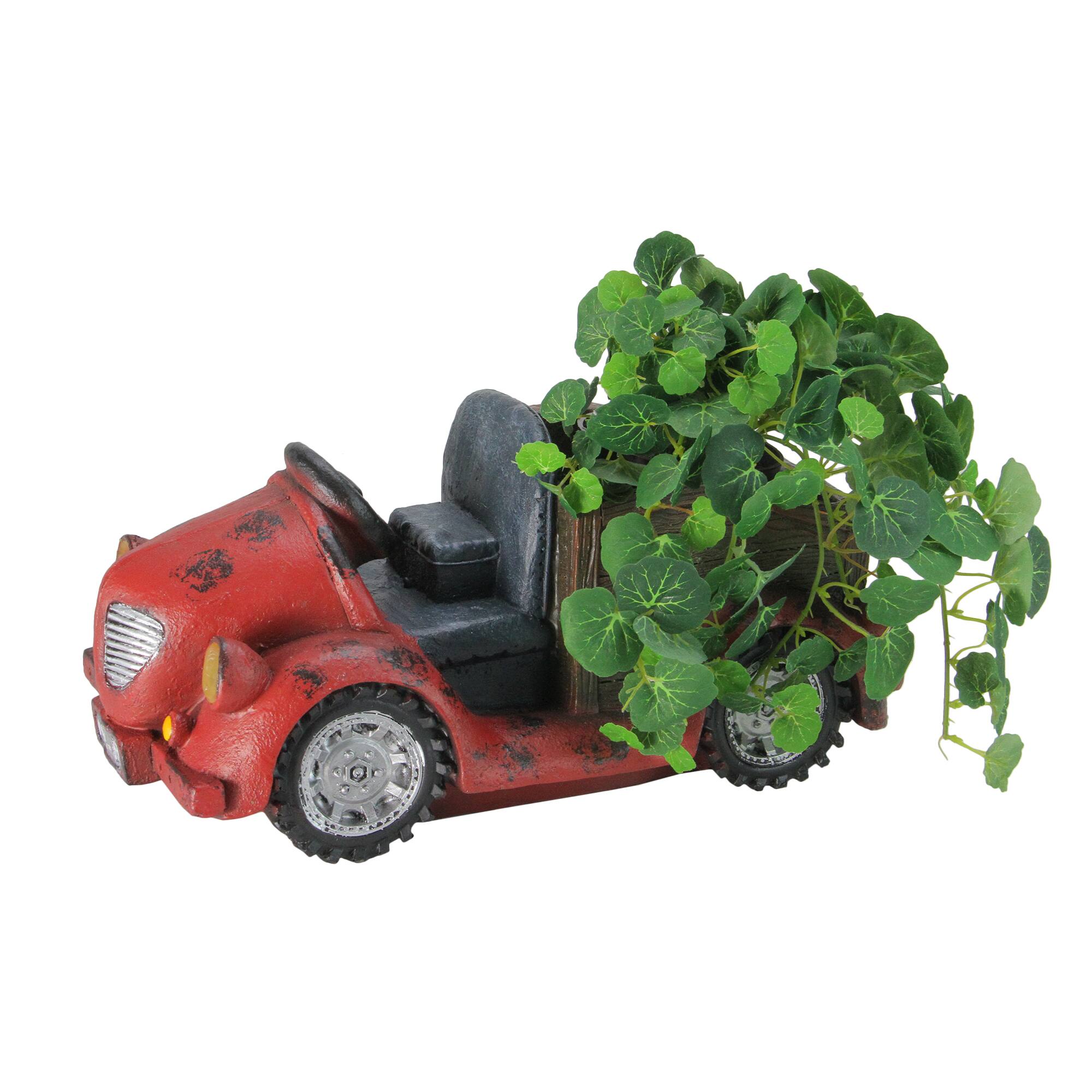 14.5&#x22; Distressed Red Vintage Car LED Solar Powered Outdoor Garden Planter