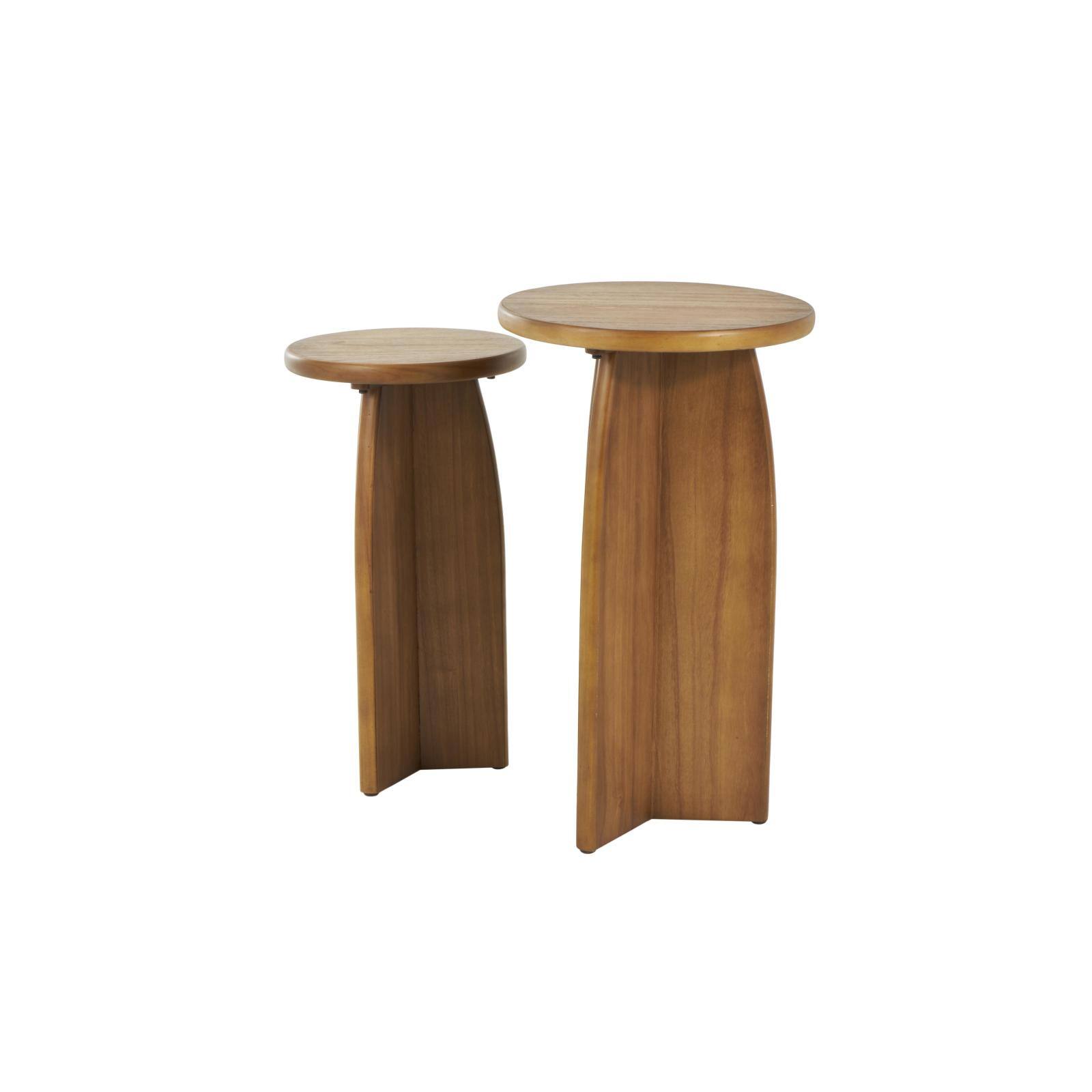Brown Pedestal Side End Accent Table Set