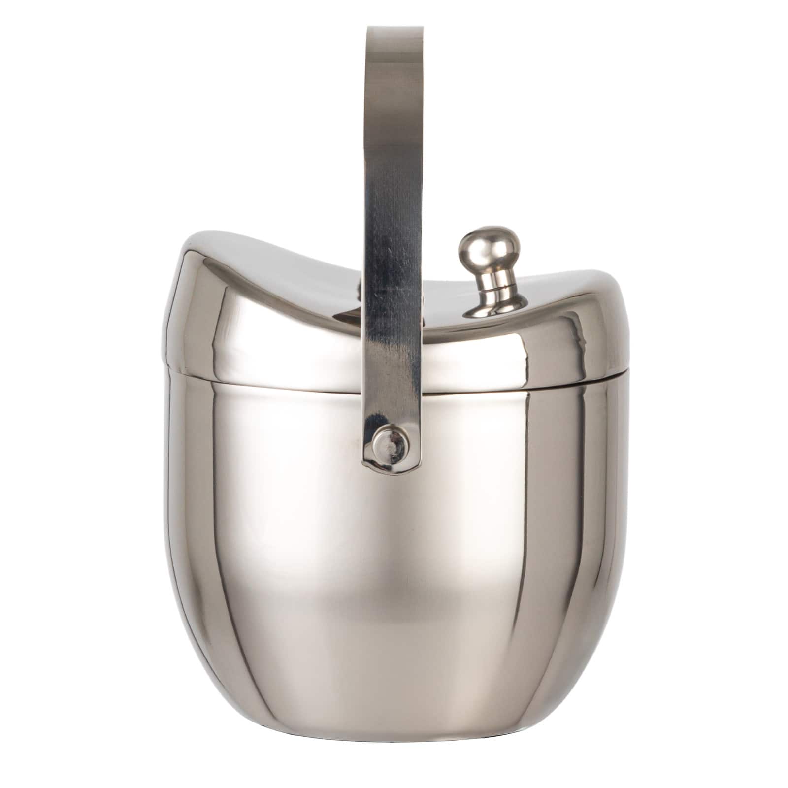 Hello Honey 1-Quart Stainless Steel Double-Wall Ice Bucket with Handle and Curved Lid, Brushed Nickel Finish
