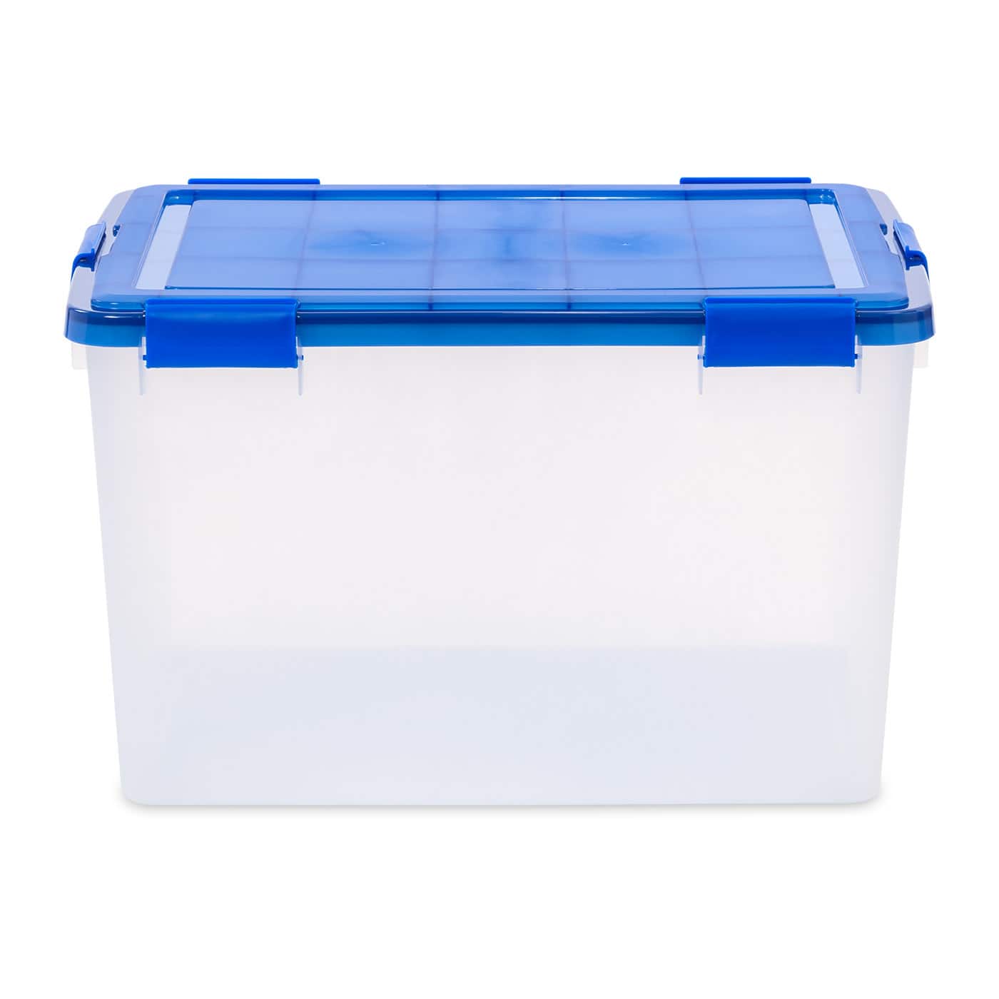 IRIS Element Resistant Clear Plastic Storage Boxes with Blue Lid
