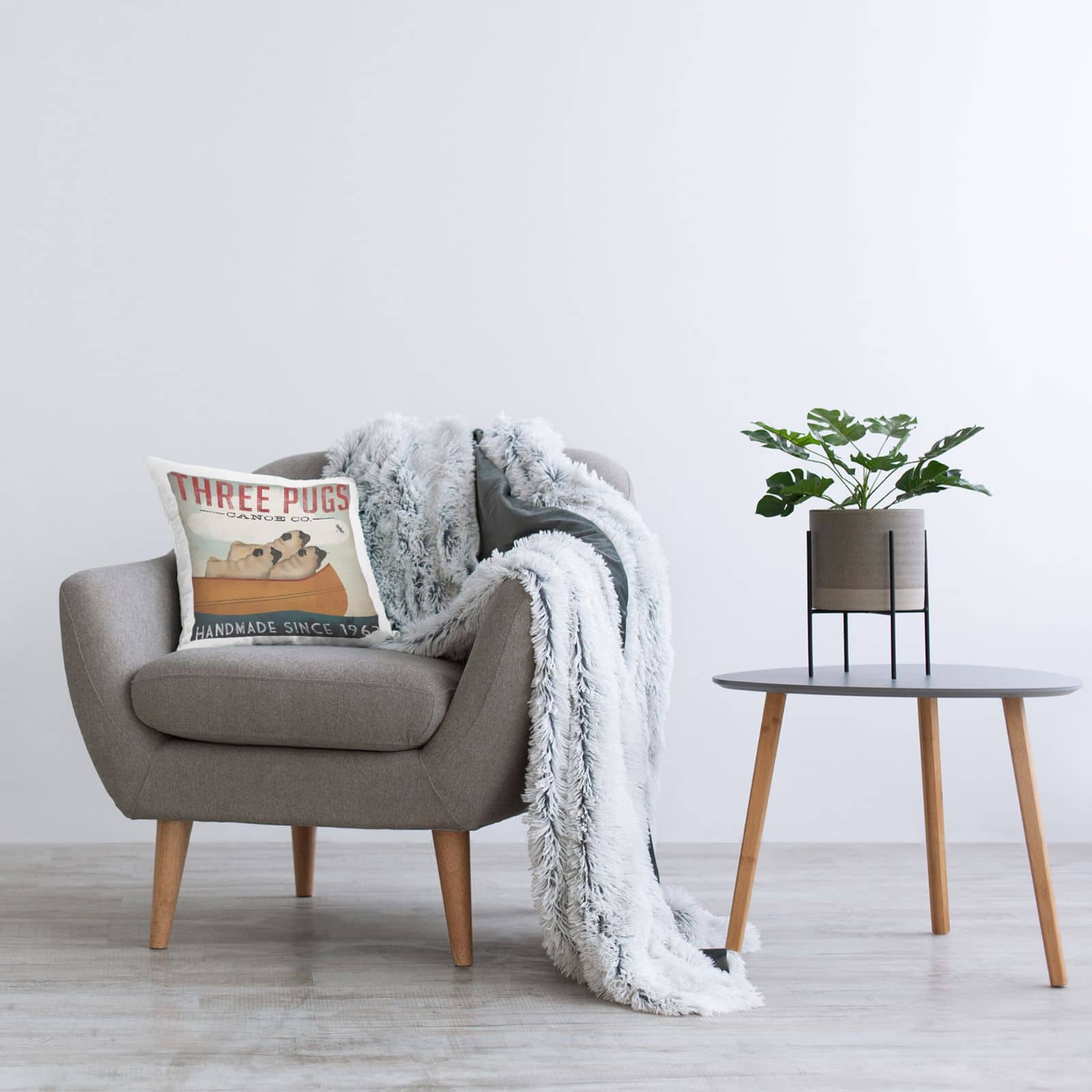 Stupell Industries Vintage Canoe Company Boating Pug Dogs Throw Pillow, 18" x 18"