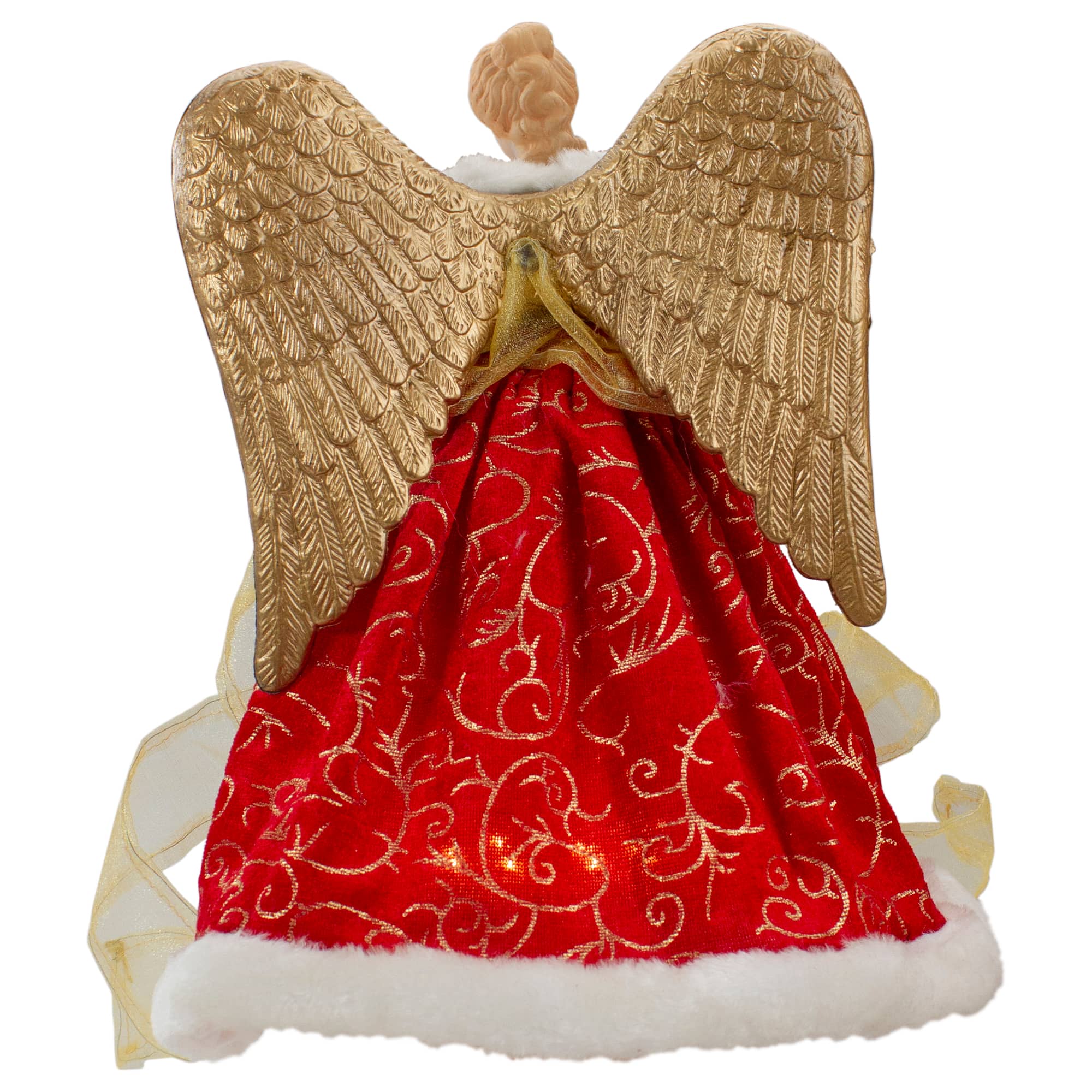 12" Lighted Red & Green Angel with Wings Christmas Tree Topper, Clear Lights