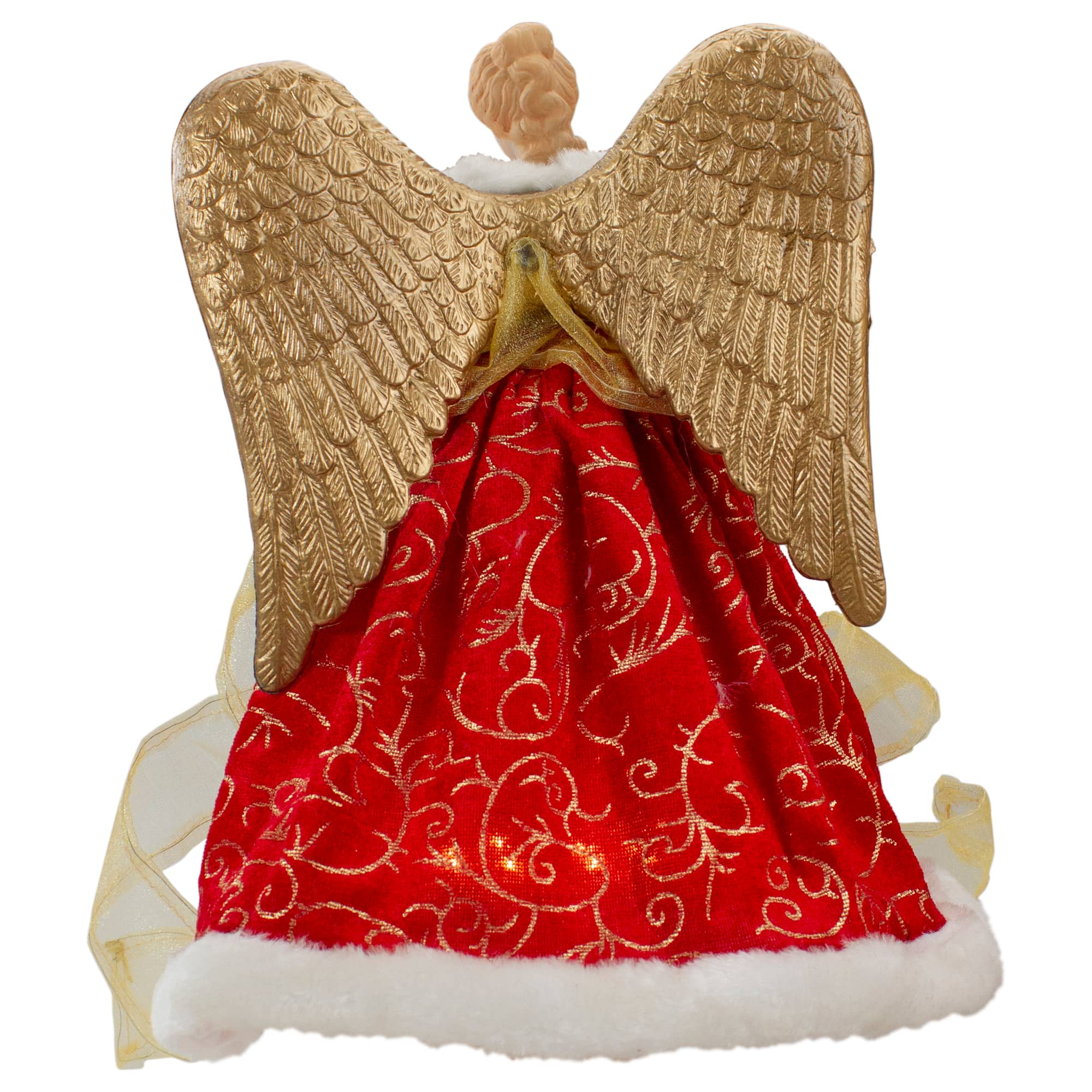 12&#x22; Lighted Red &#x26; Green Angel with Wings Christmas Tree Topper, Clear Lights