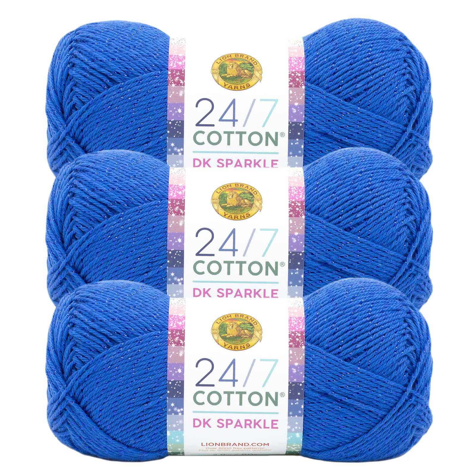 3 Pack Lion Brand® 24/7 Cotton® DK Sparkle & Prints Yarn