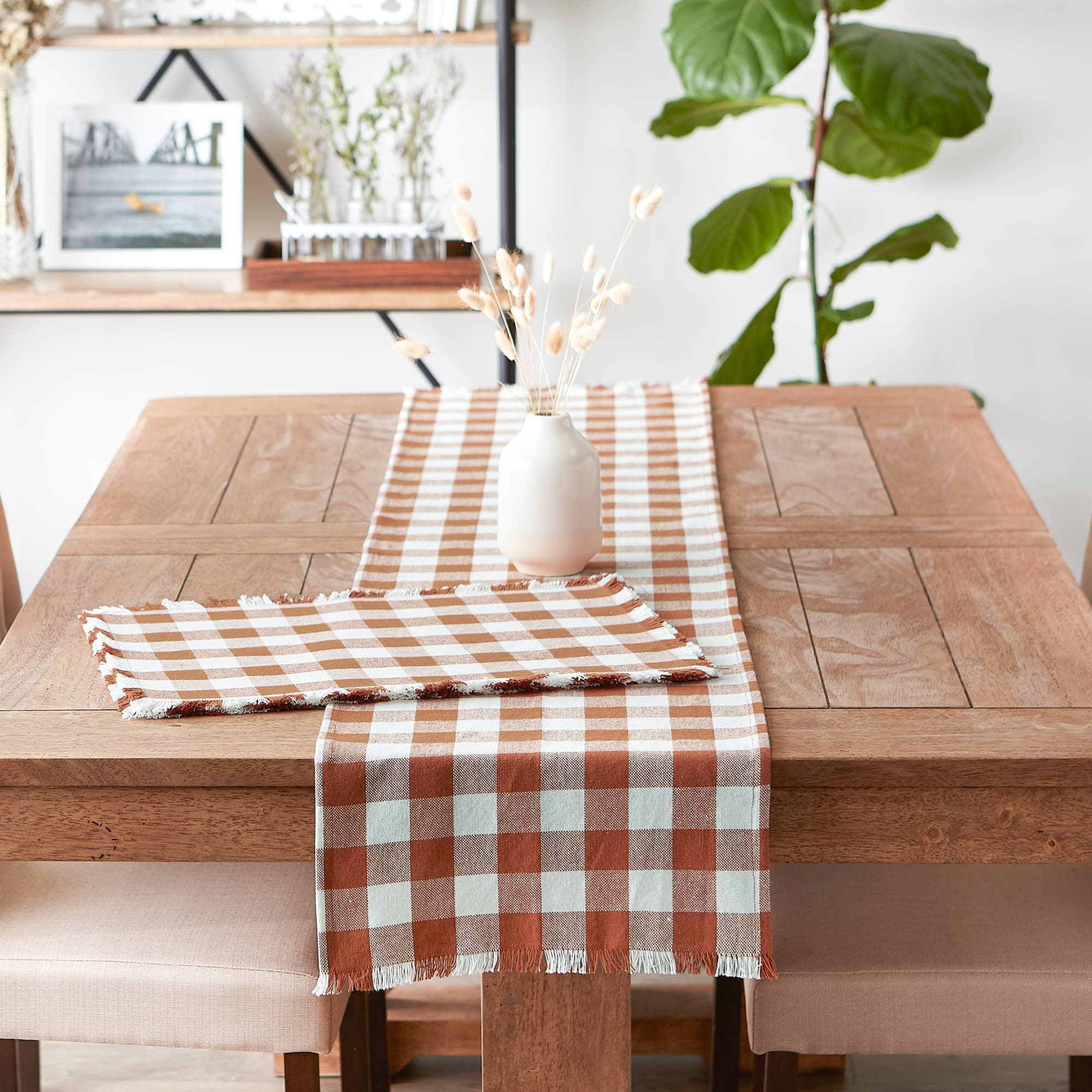 DII® Heavyweight Check Fringed Cotton Placemats, 6ct.