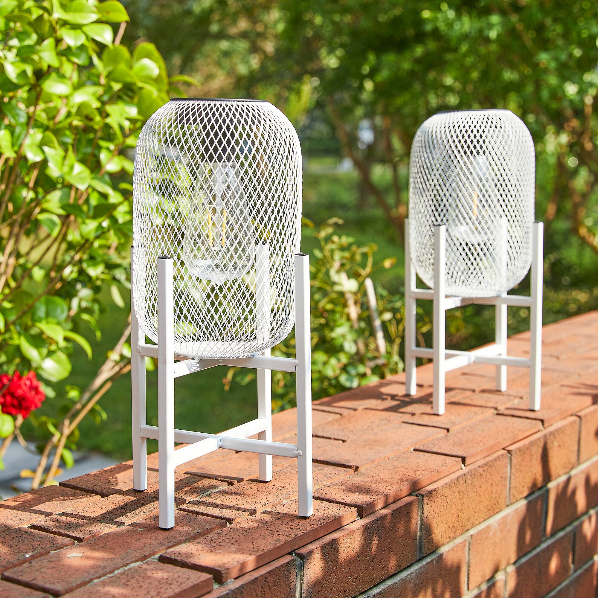 Glitzhome® 14" Metal Mesh Solar Powered Lantern with Stand