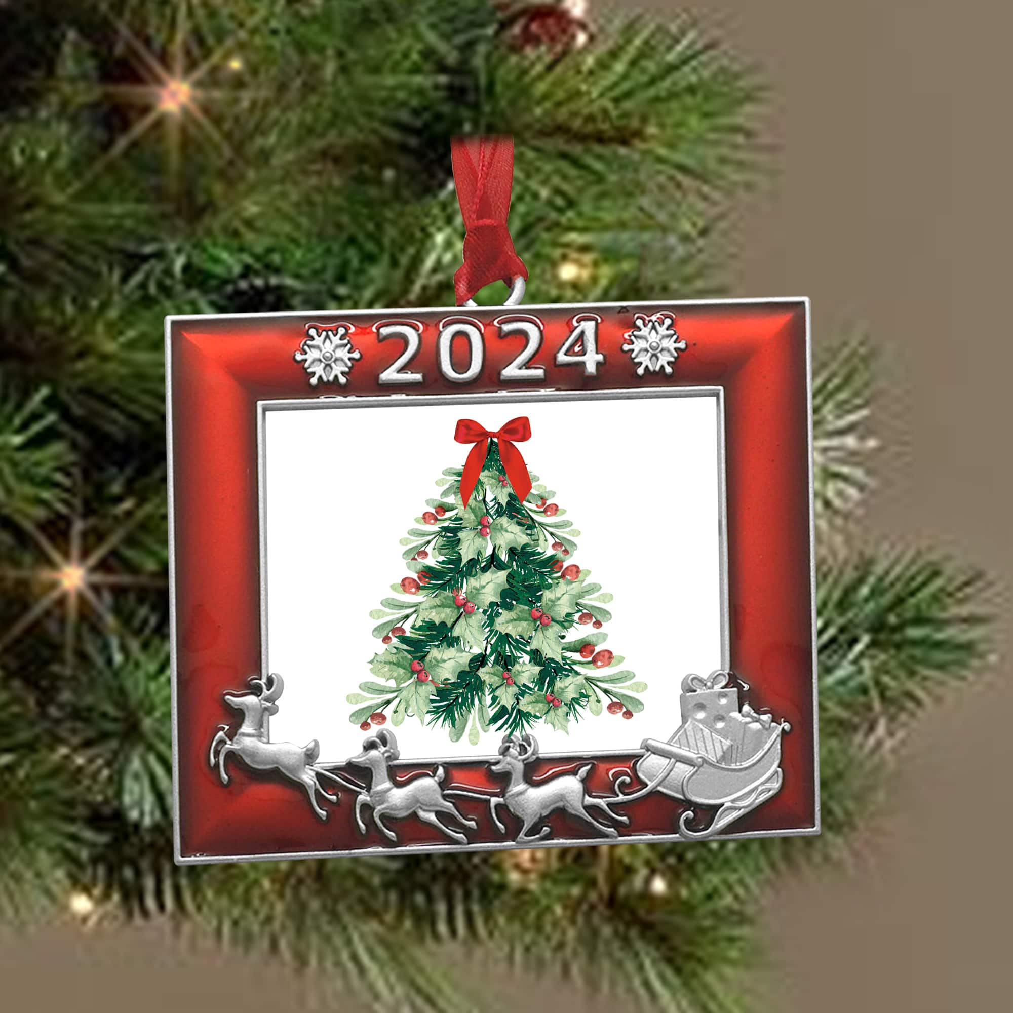 2&#x22; x 2.5&#x22; Red &#x26; Silver Reindeer Ornament Frame by Studio D&#xE9;cor&#xAE;