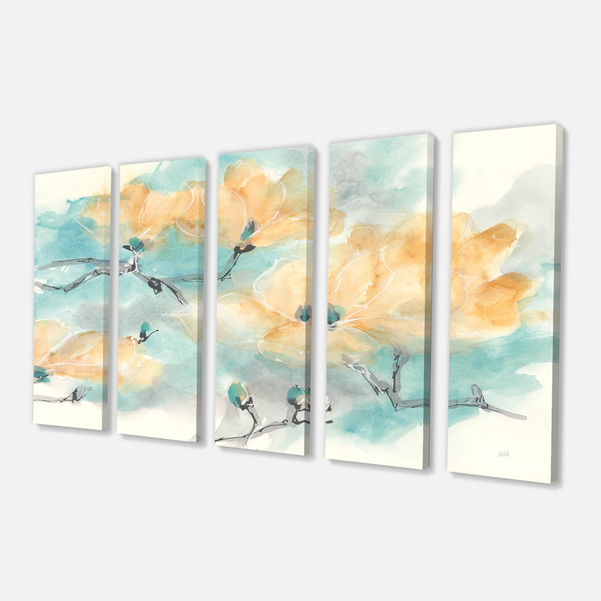 Designart - Teal Buds I - Cabin & Lodge Premium Canvas Wall Art