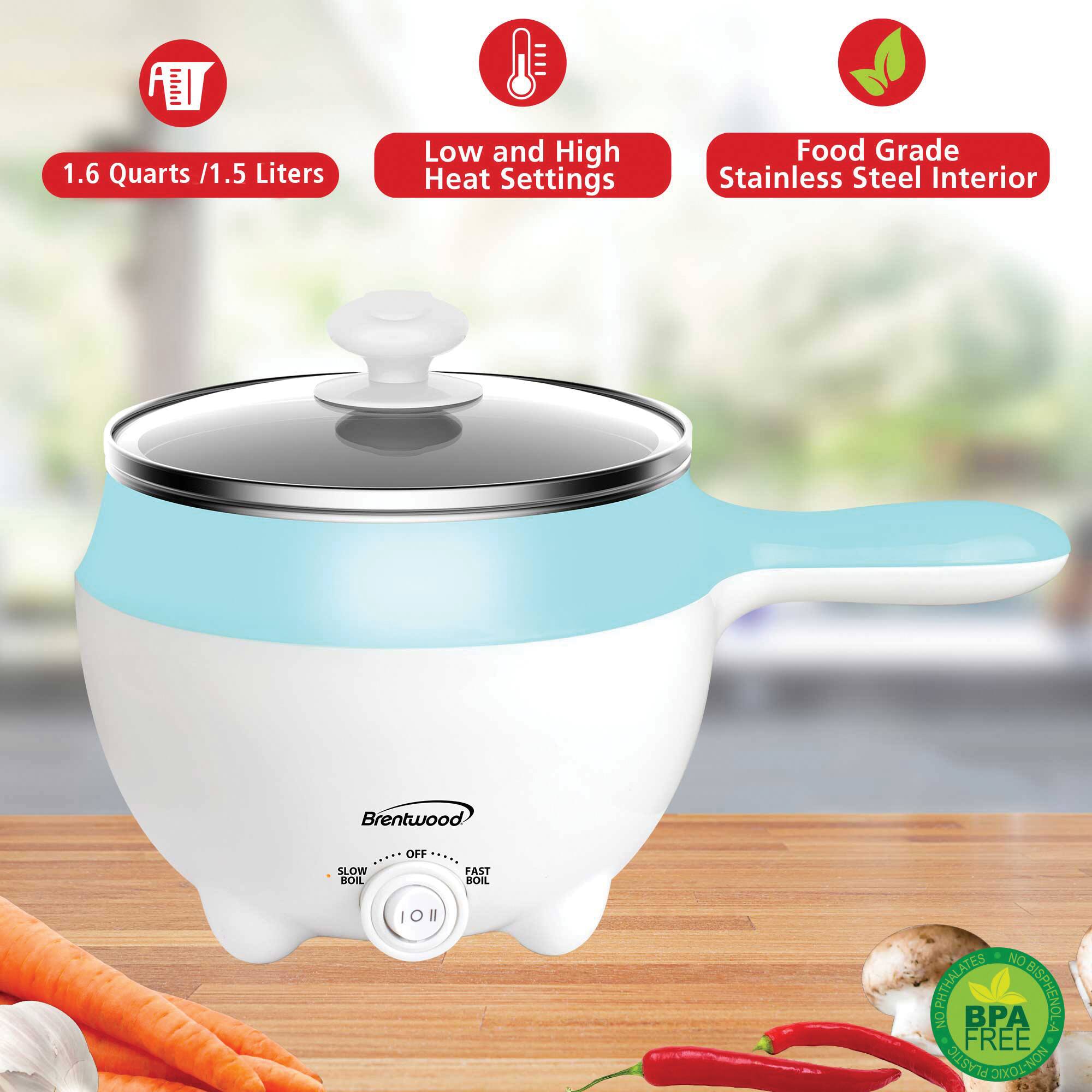Brentwood 1.6qt. 600 Watt Stainless Steel Electric Hot Pot Cooker & Food Steamer With Swivel Base
