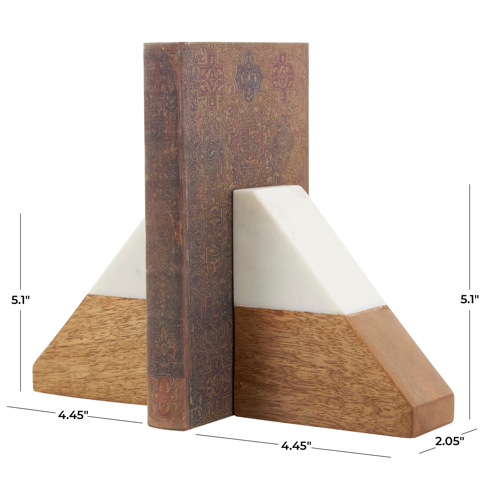 5&#x22; Marble &#x26; Wood Geometric Triangle Bookends Set