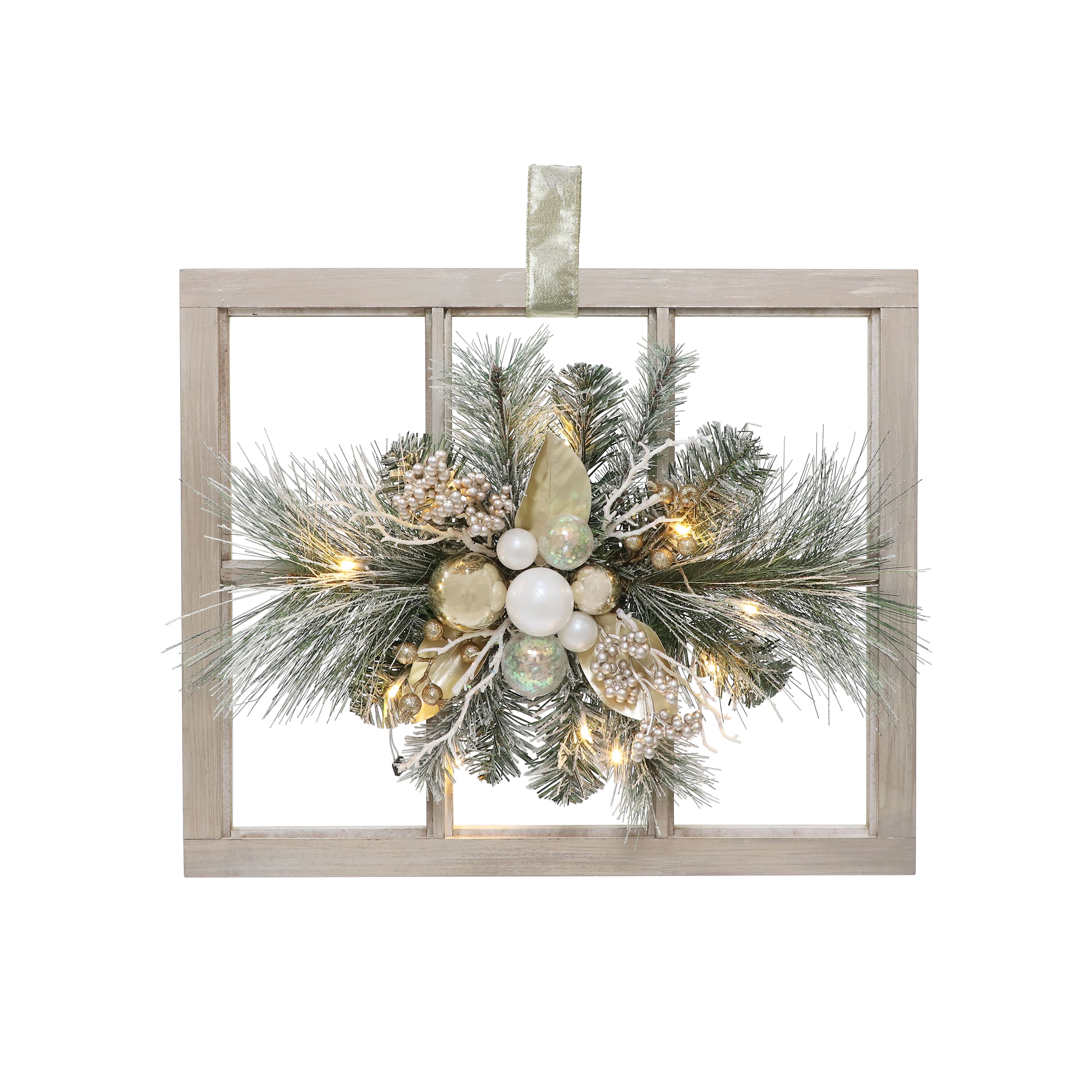 22" LED Flocked Pine, Berry & Ornament Wreath Wall Décor by Ashland®