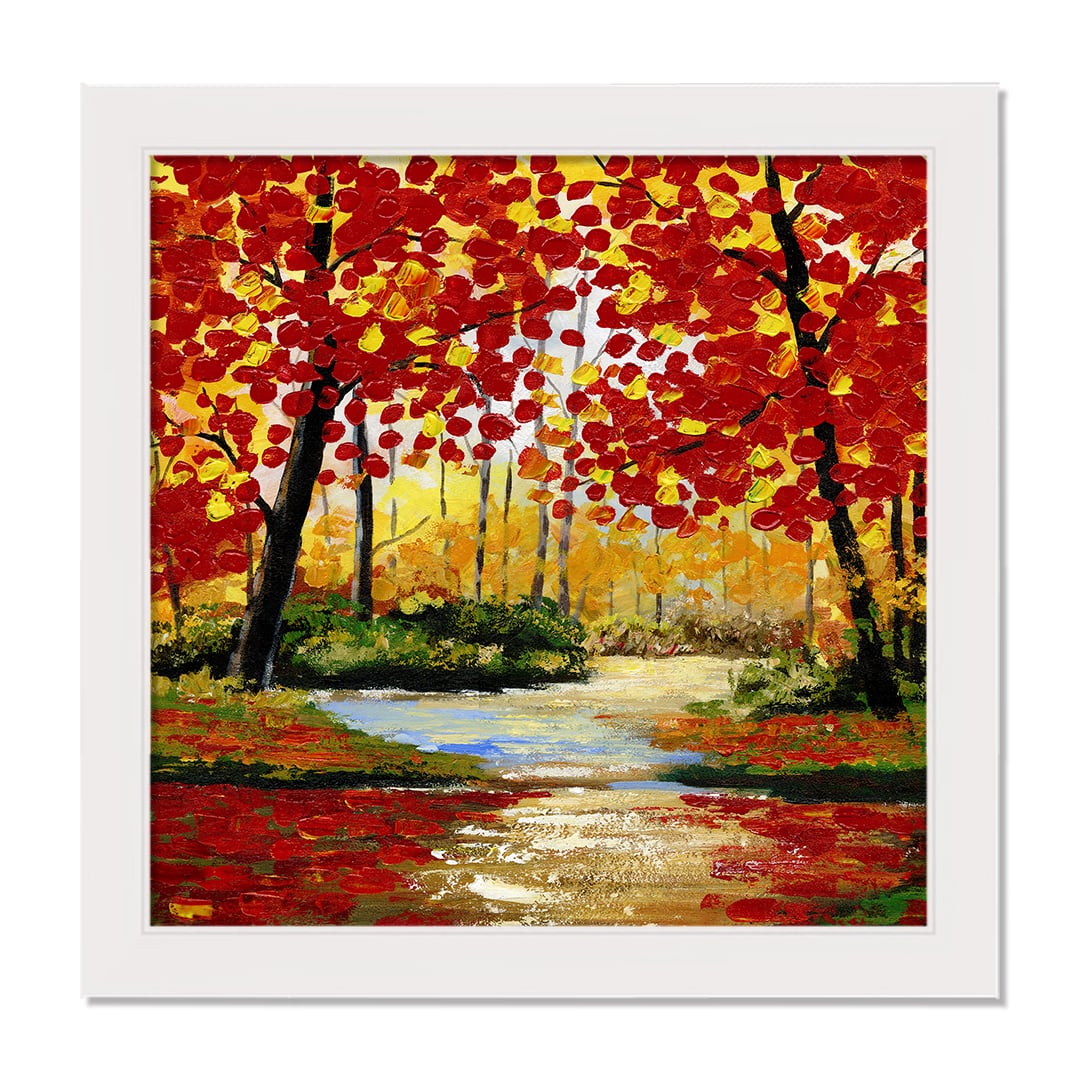 Red & Orange Autumn Leaves in White Frame