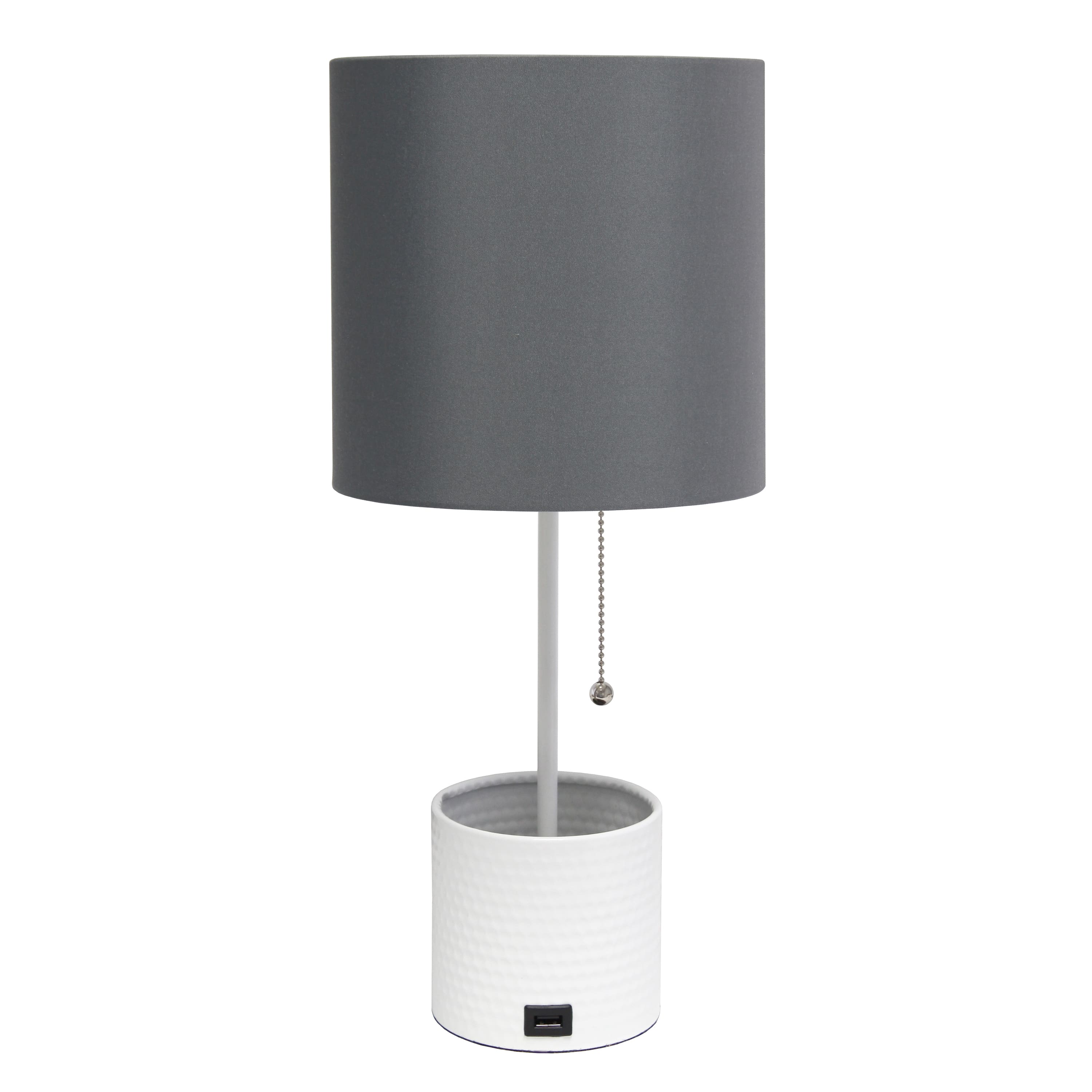 Simple Designs 18.5" Hammered Metal Container Base Table Lamp with USB Charging Port
