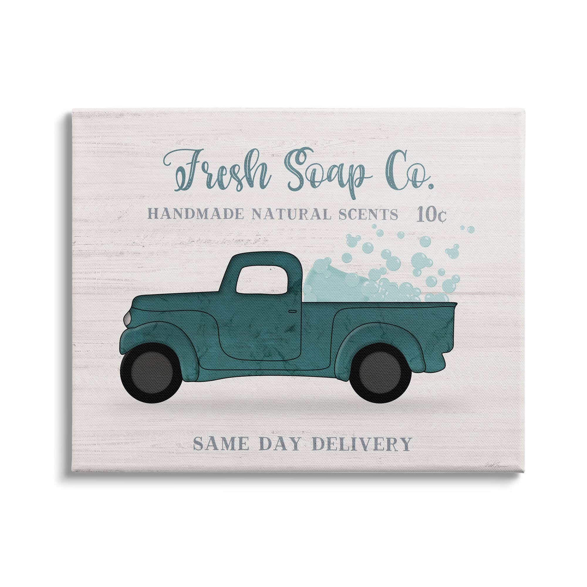 Stupell Industries Fresh Soap Co. Vintage Green Truck Bath Bubbles Canvas Wall Art in Blue | 24" x 30" | Michaels®