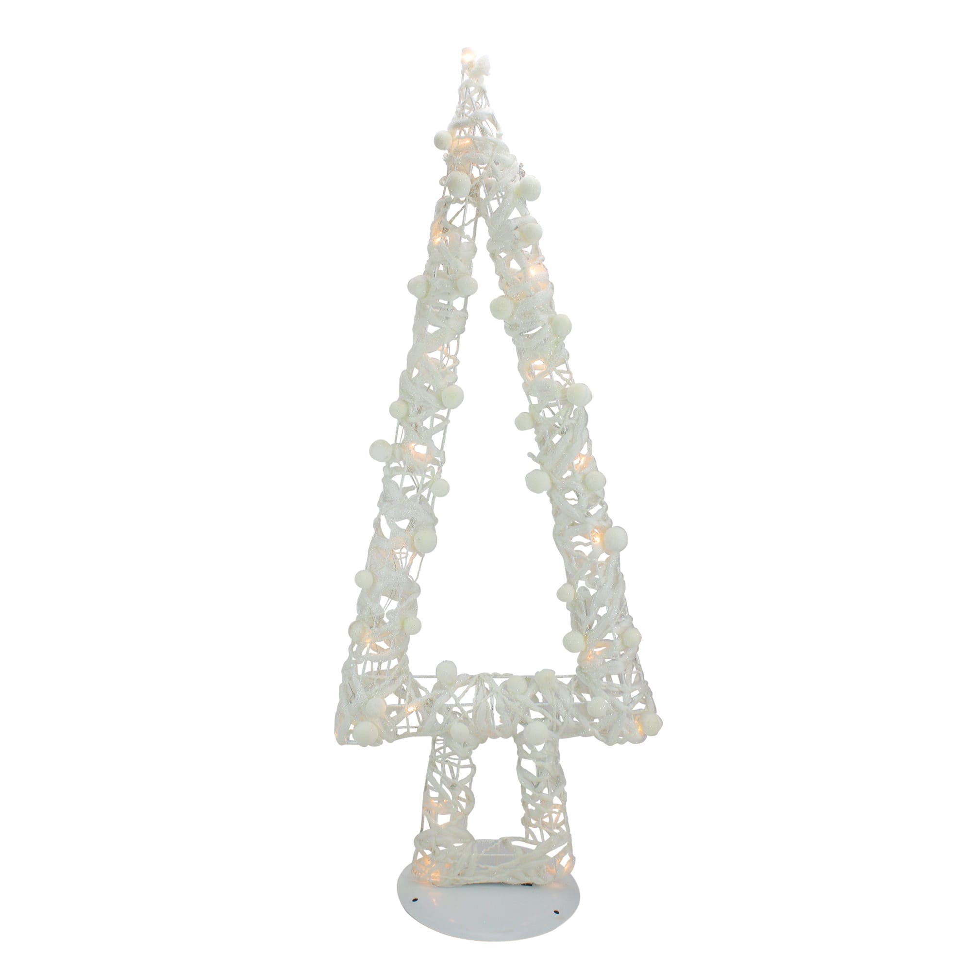 34" Pre-Lit Glitter String & Cotton Ball Christmas Tree with Metal Frame & 20 Warm White LED Lights