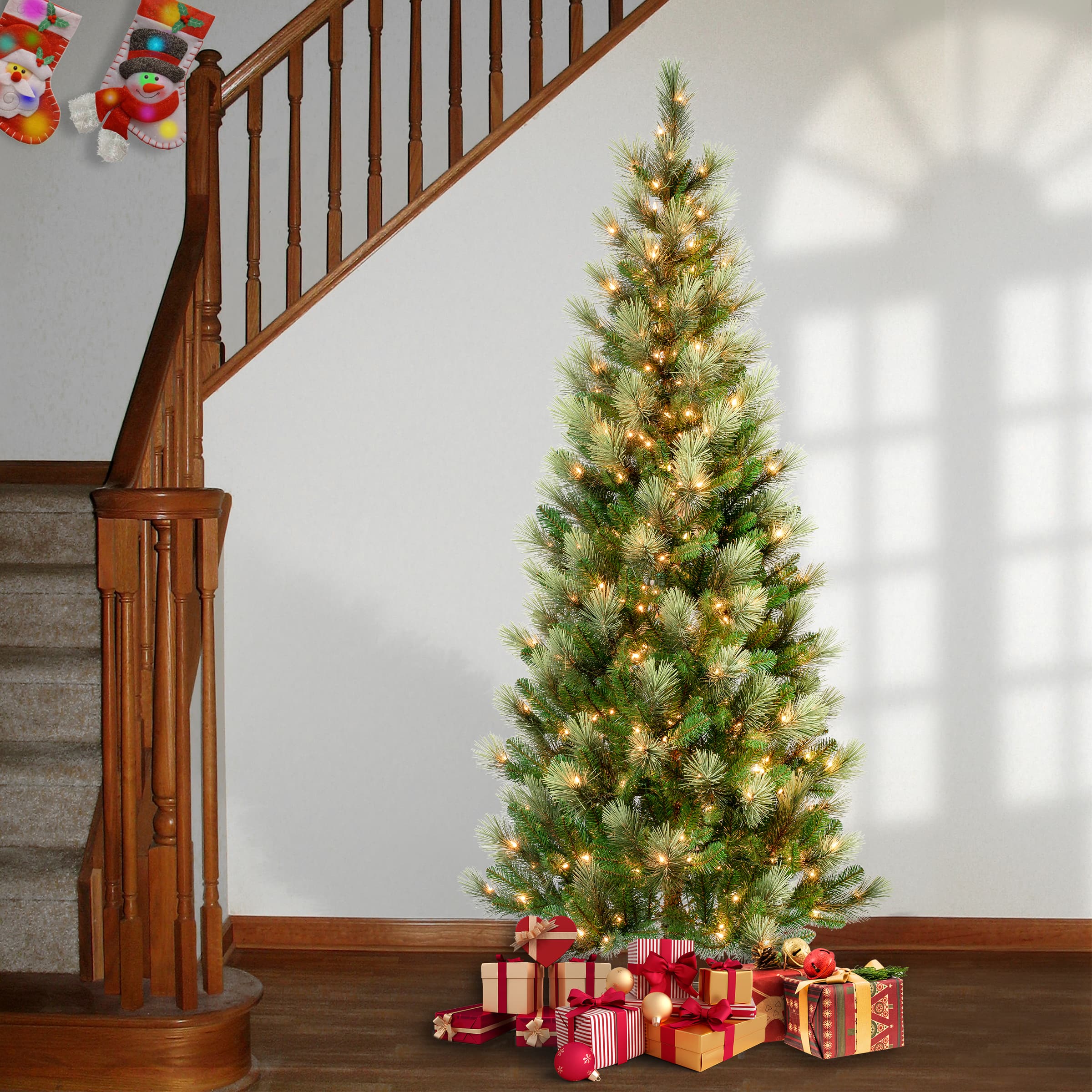 7.5ft. Pre-Lit Charleston Pine Slim Artificial Christmas Tree, Clear Lights
