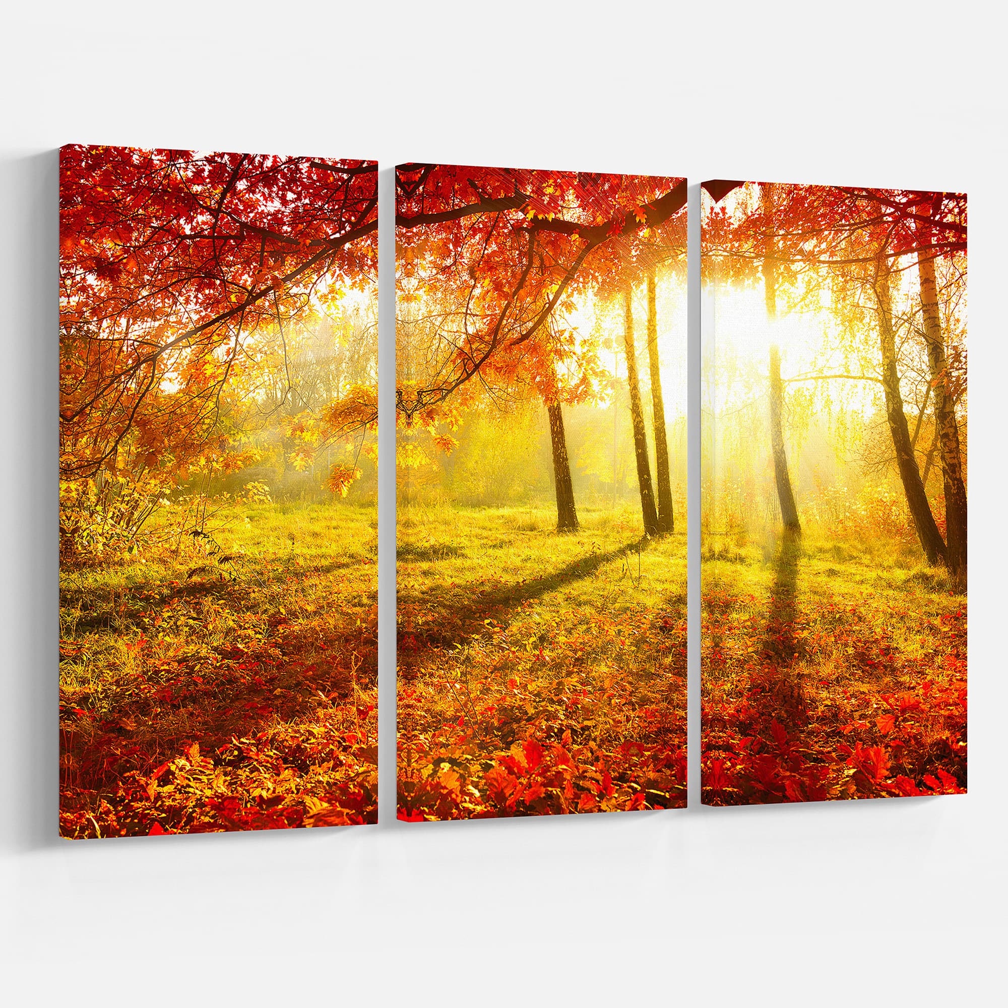 Designart - Yellow Red Fall Trees and Leaves - Landscape Canvas Art Print