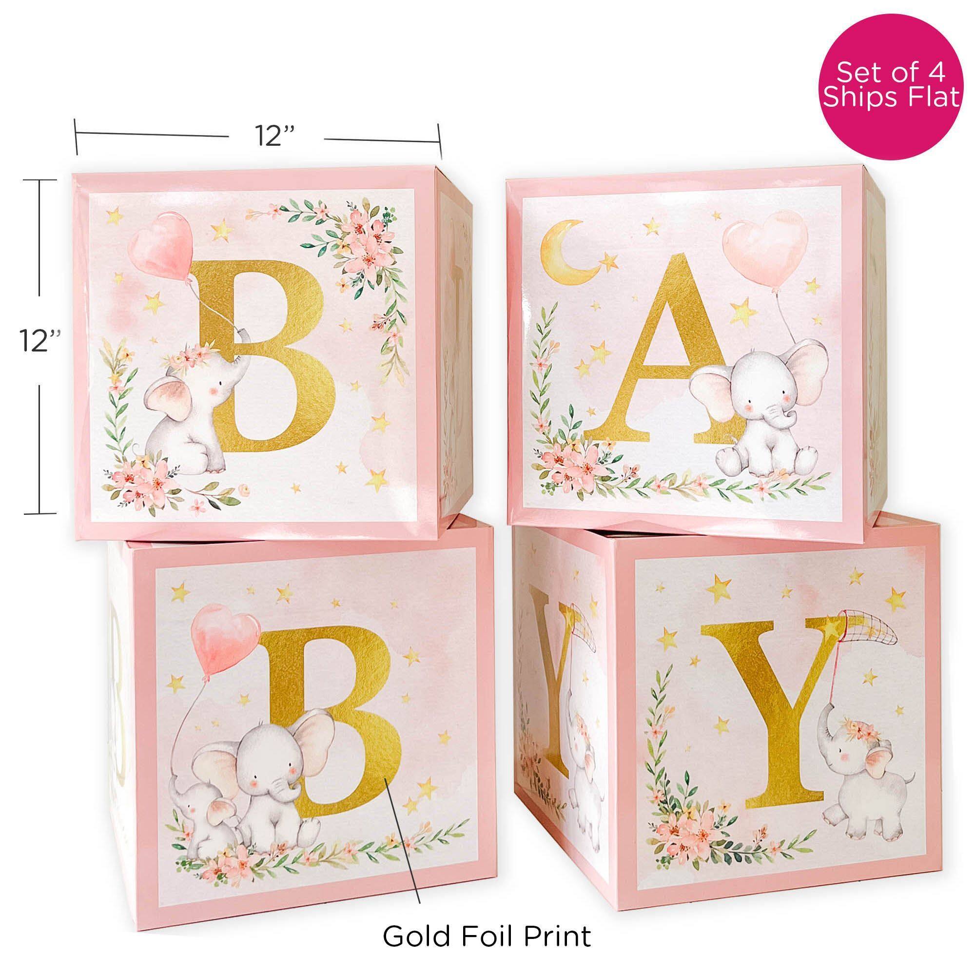 Kate Aspen&#xAE; Pink Elephant Baby Shower Block Box Set