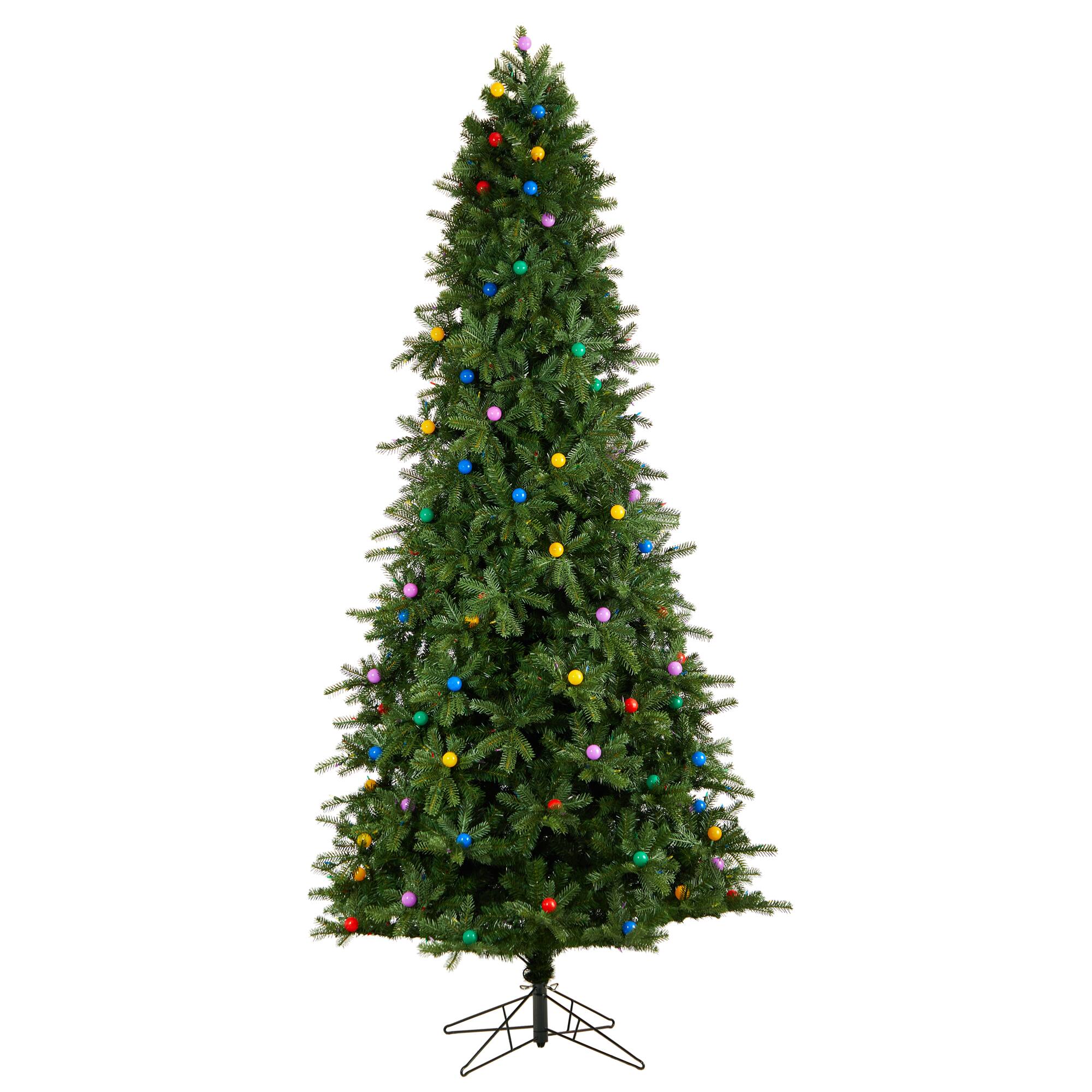 9.5ft. Pre-Lit Montana Mountain Fir Artificial Christmas Tree, Multicolor LED Lights & Globe Bulbs