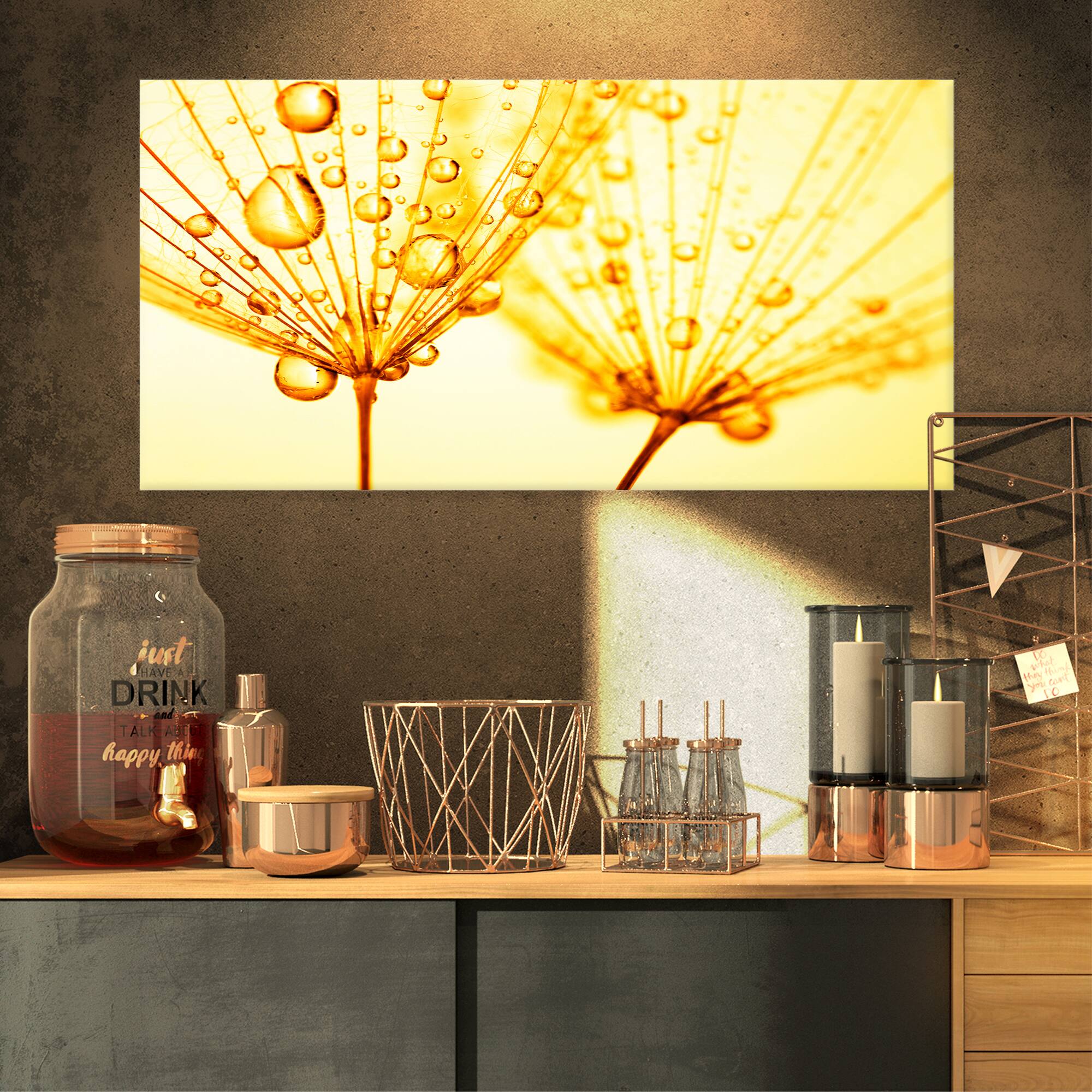 Designart - Dandelion Seeds with Water Drops - Floral Canvas Art Print