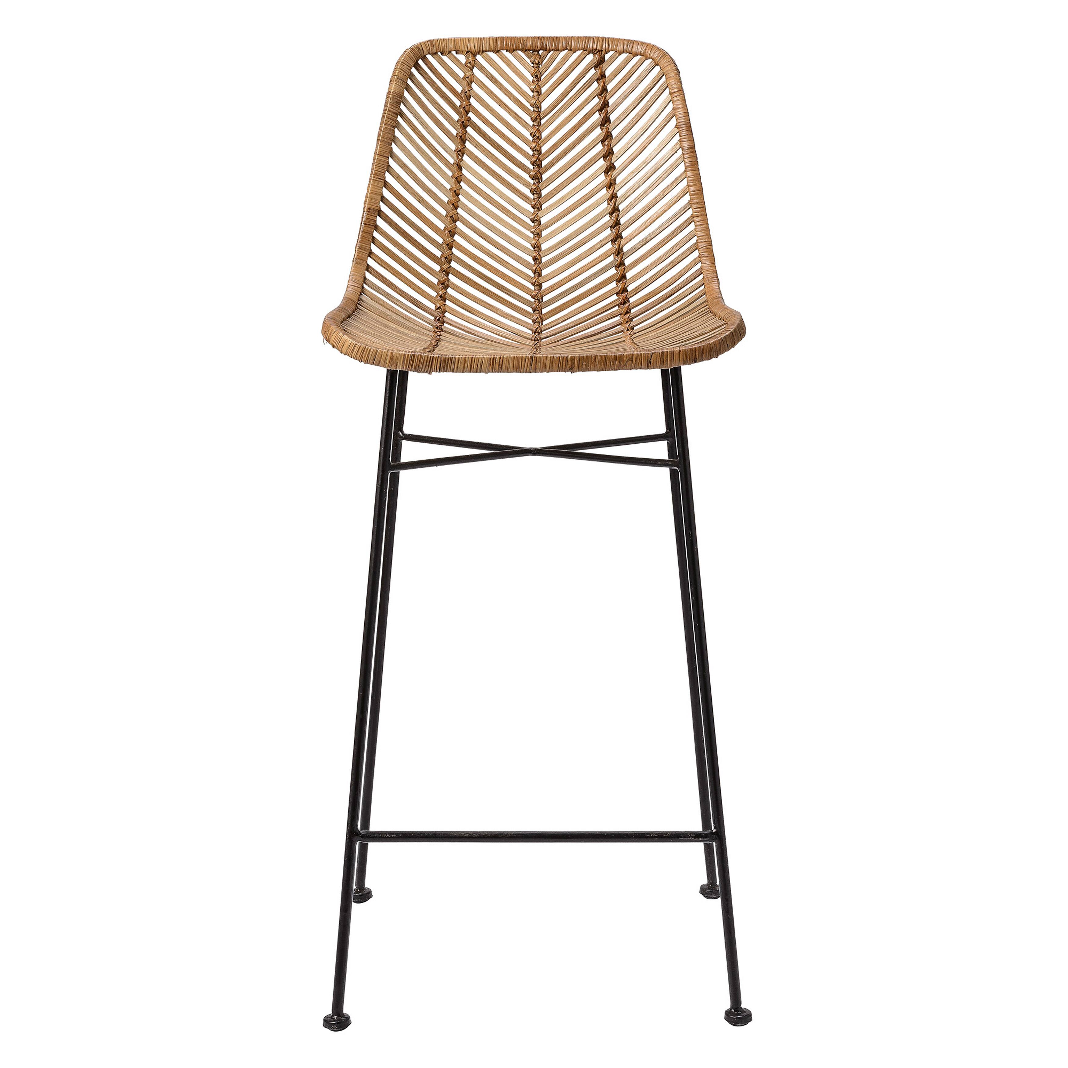 Hello Honey® 40.5" Beige Rattan Bar Stool with Black Metal Frame