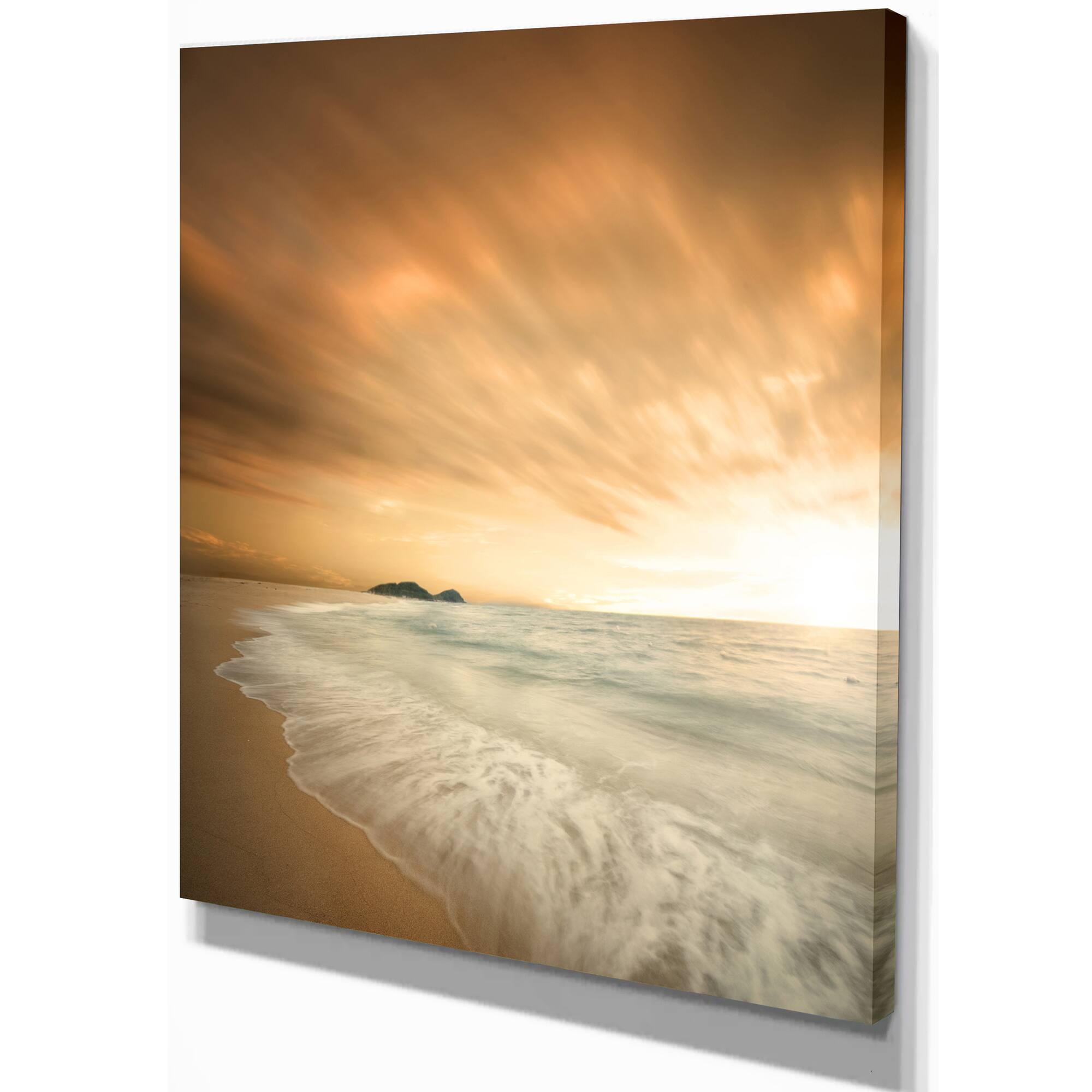Designart - Beautiful Brown Beach at Sunset - Large Beach Canvas Wall Art
