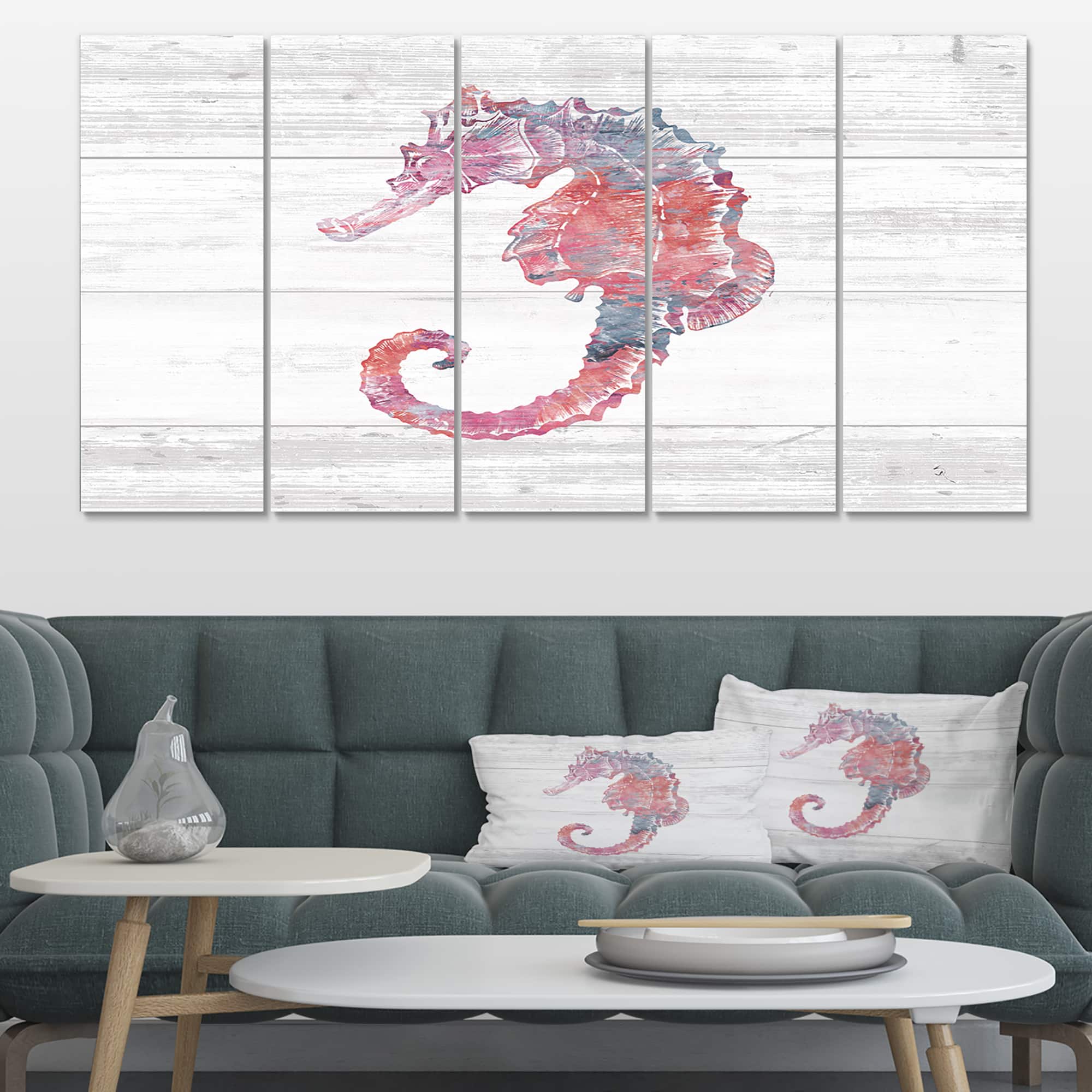 Designart - Pink seahorses Ocean Life - Nautical & Coastal Premium Canvas Wall Art