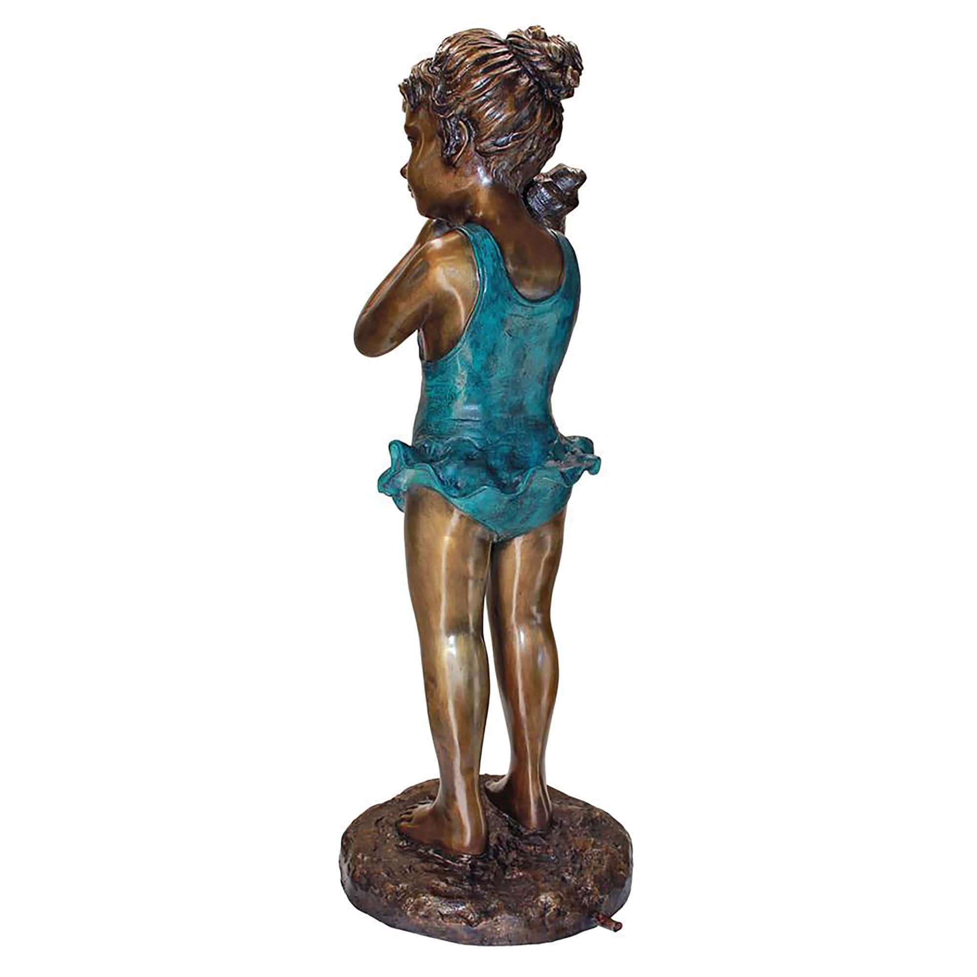 Design Toscano 36&#x22; Piped Cast Bronze Sea Shell Sounds Standing Girl Garden Statue