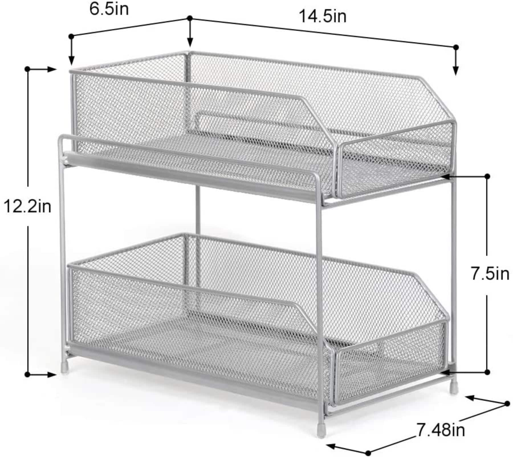 NEX&#x2122; Silver 2-Tier Sliding Basket Drawer Organizer