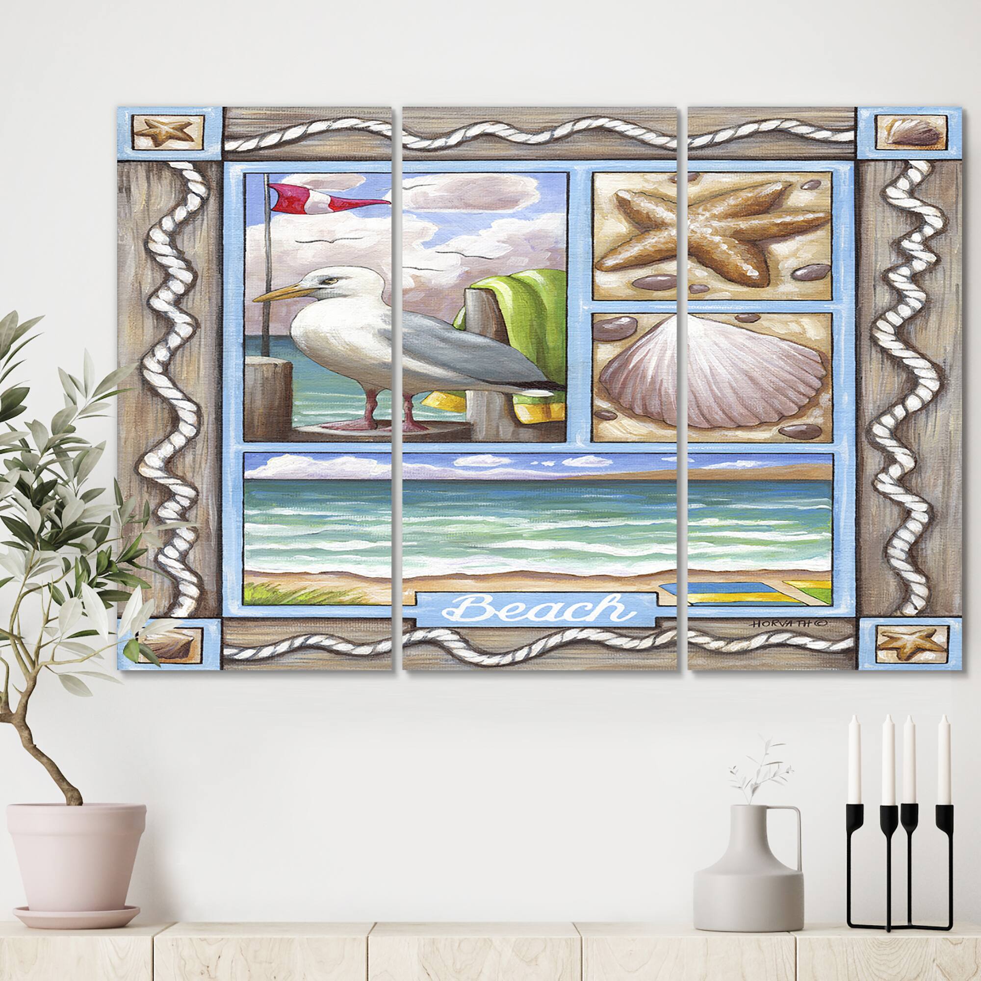 Designart - Beach Seagull - Beach Canvas Wall Art